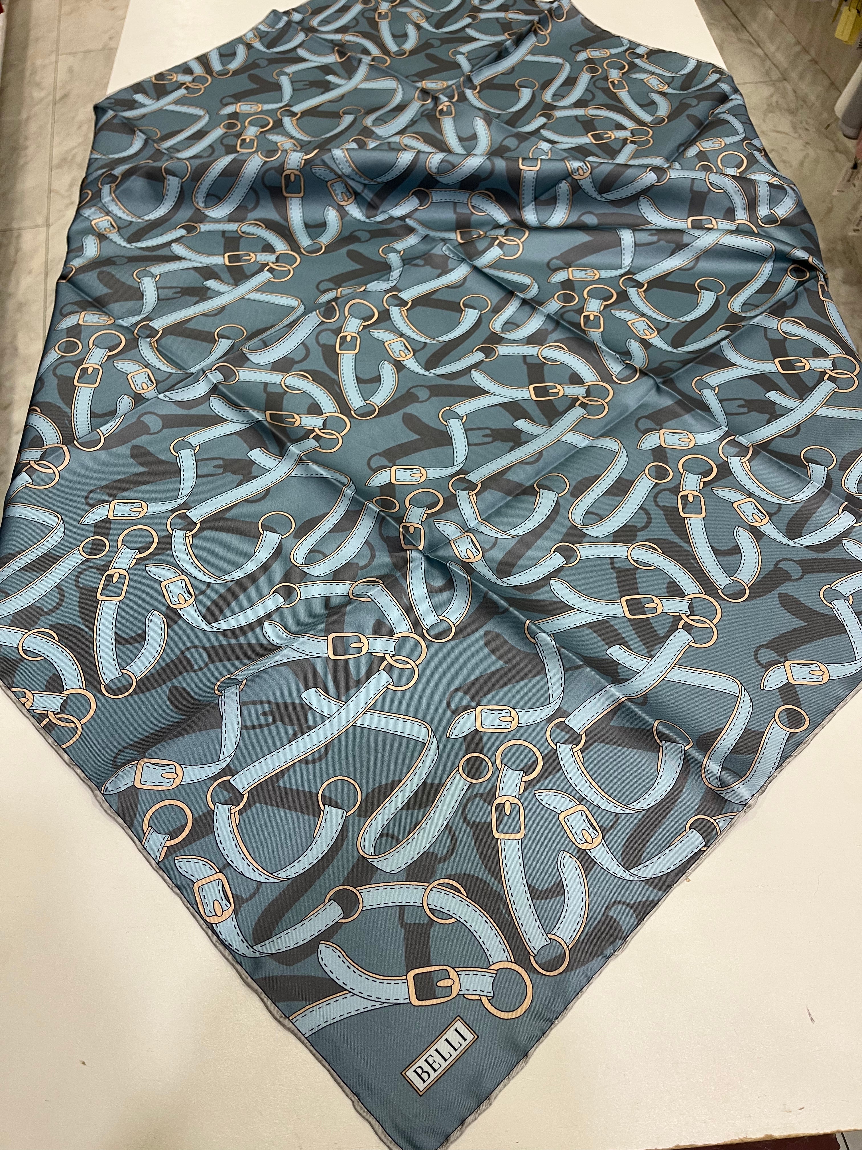 Belli 2025 Yaz Sezonu Twill İpek Eşarp Kot Mavi