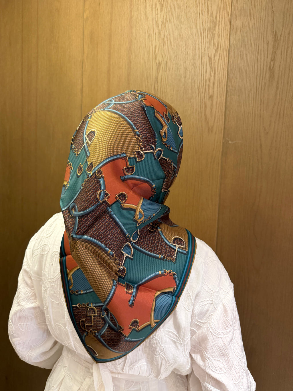 Belli'27 Kış Twill İpek Eşarp Kahve-Turkuaz