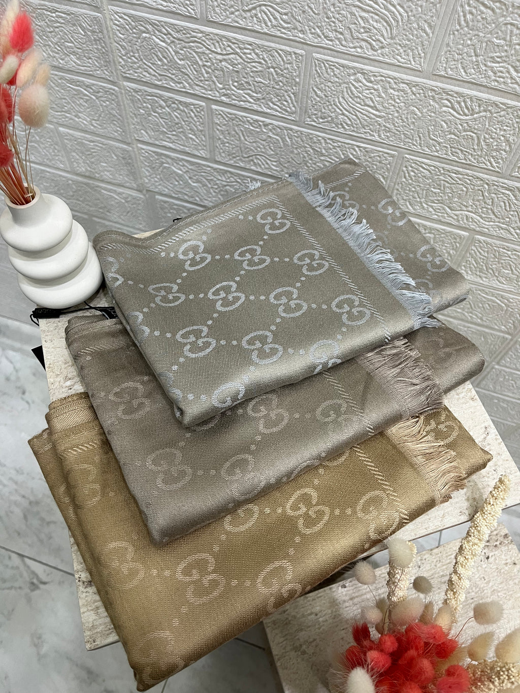 Kaşmir İpek Şal Koyu Bej