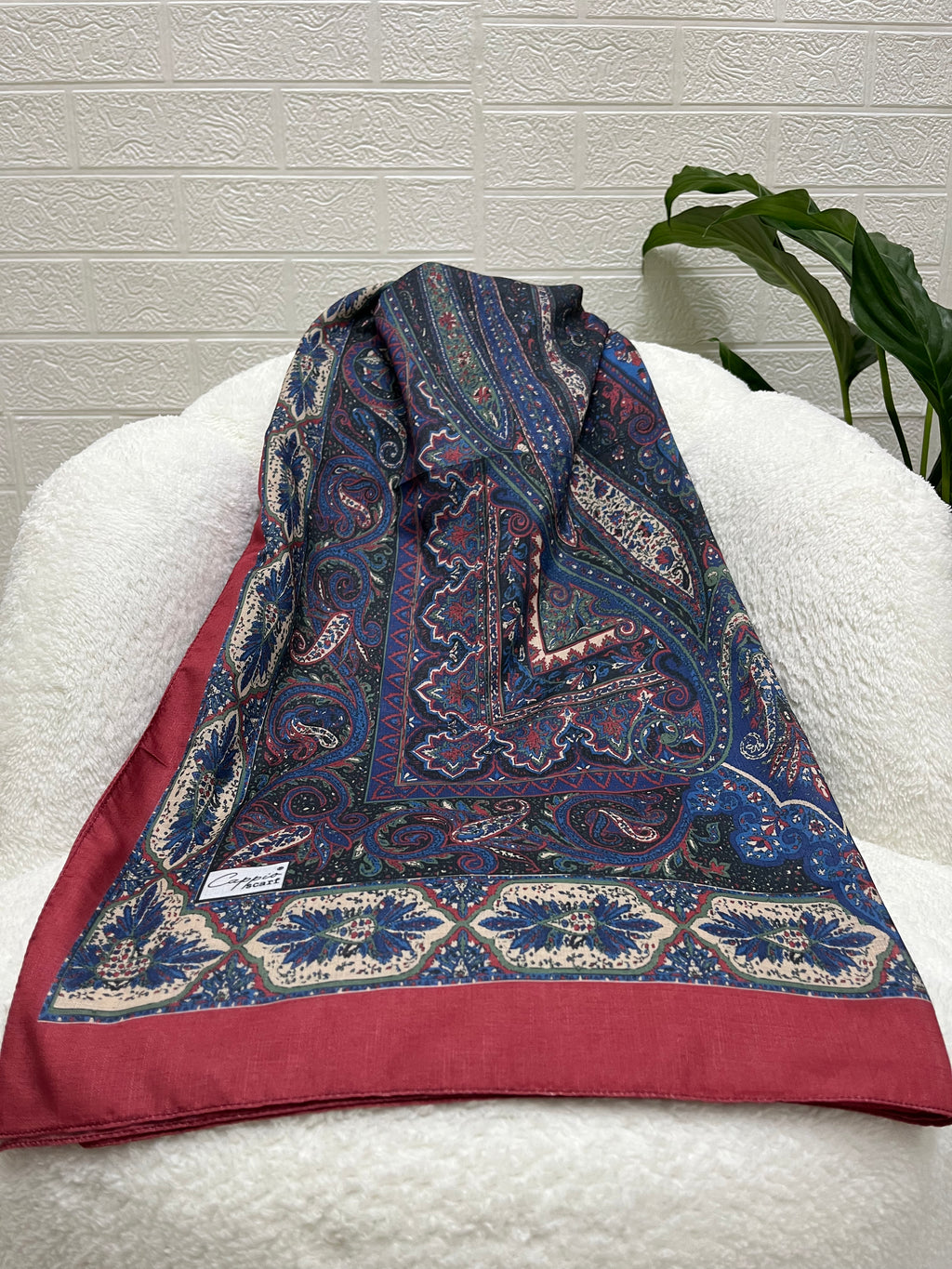 Etro Desen Soft Şal Kırmızı-Mavi