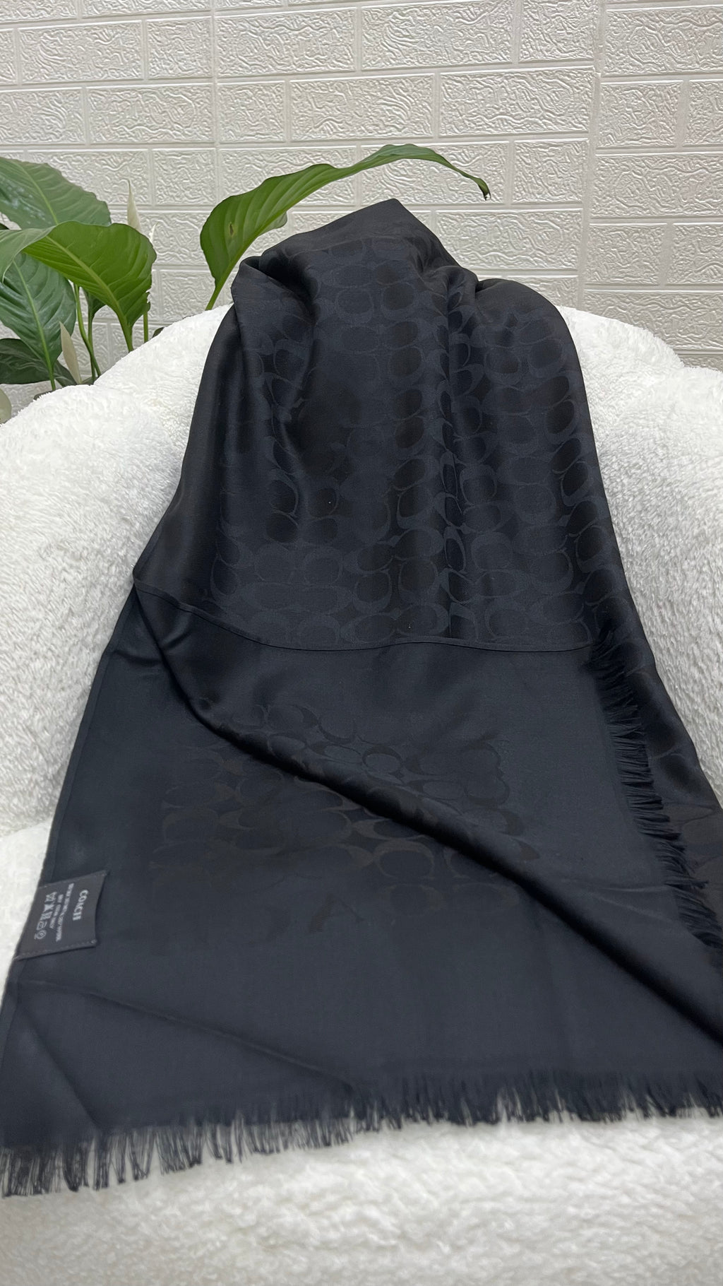 İthal Yün Pamuk Şal C Desen Siyah