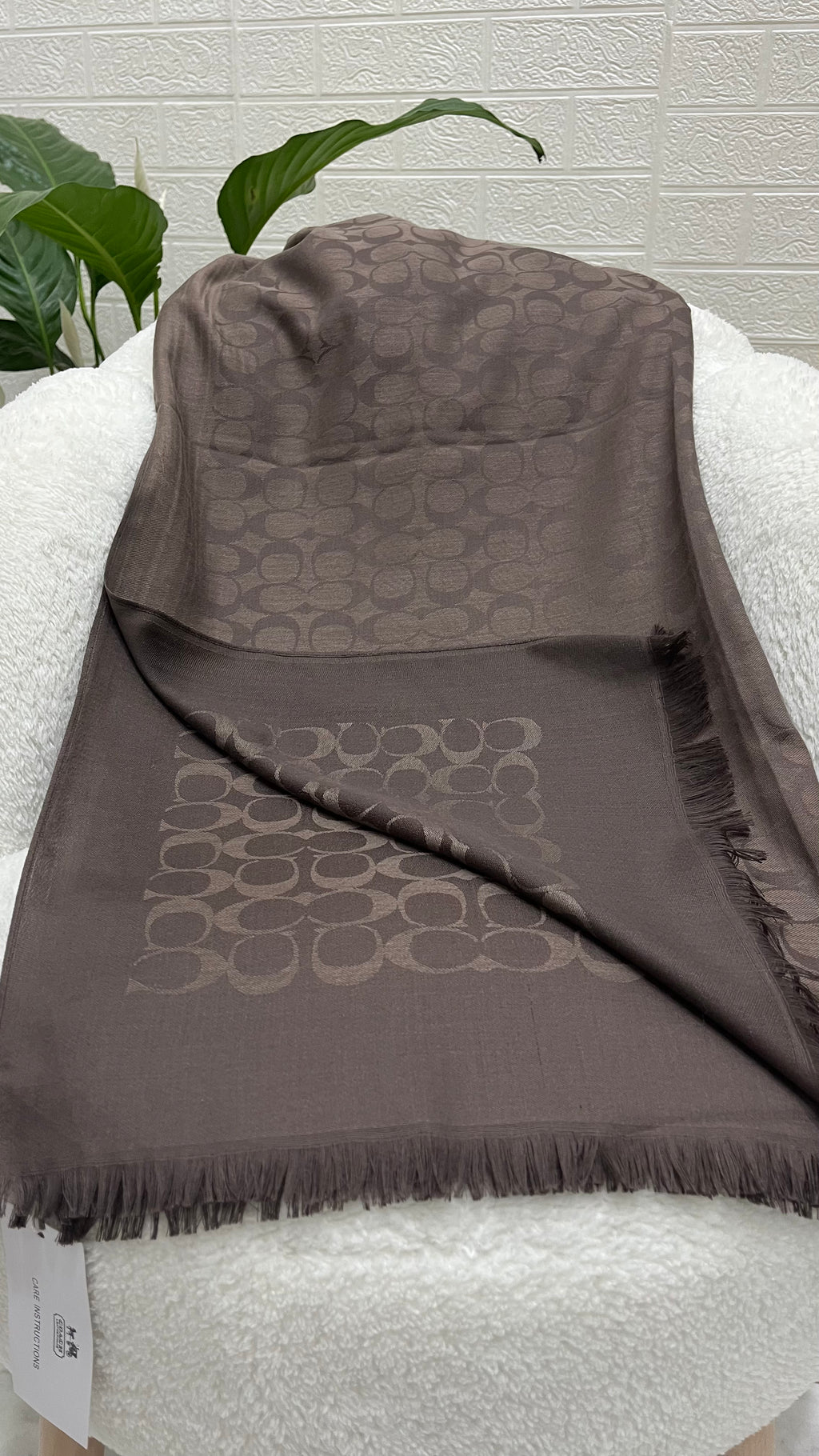 İthal Yün Pamuk Şal C Desen Kahve