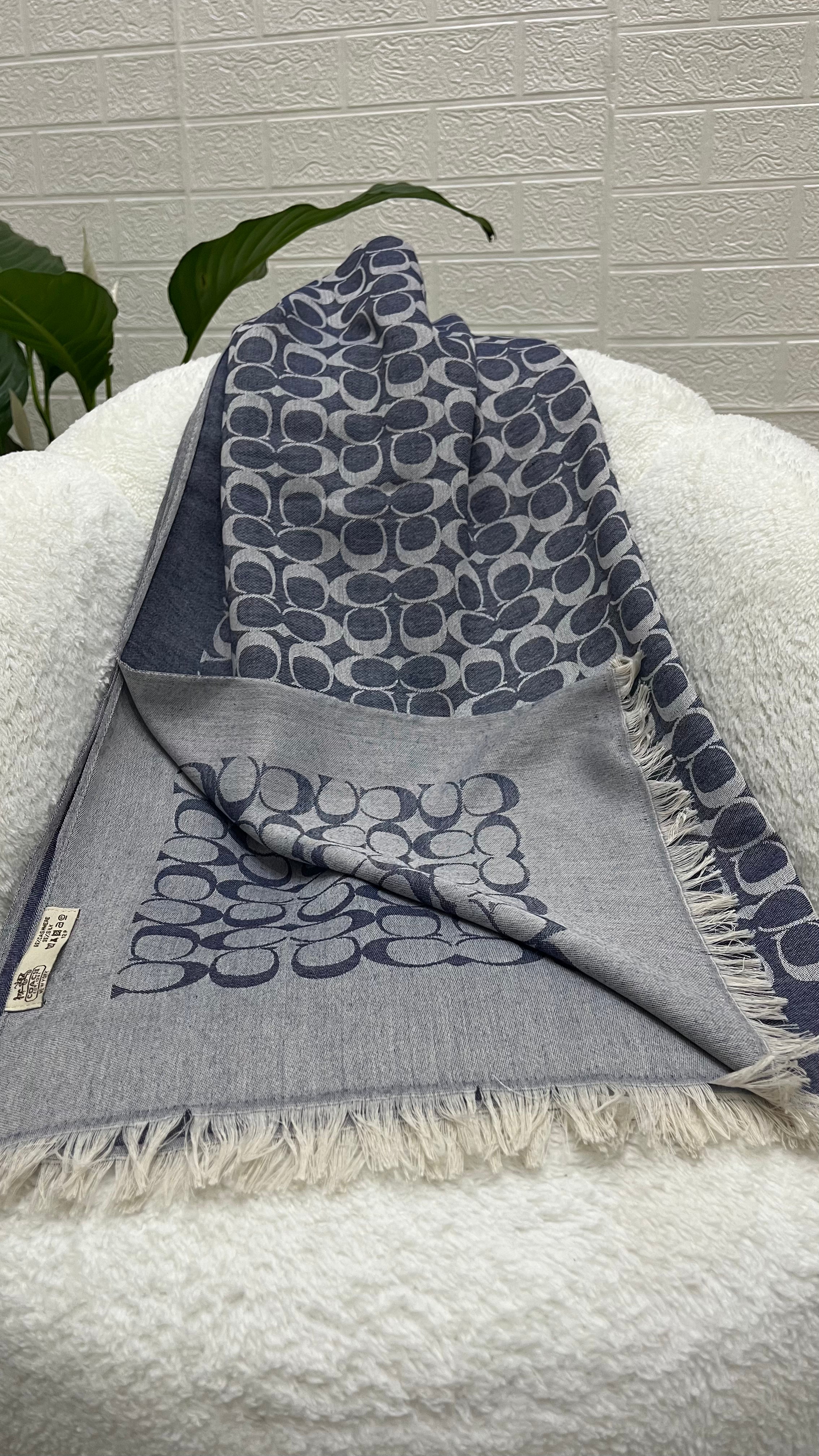 İthal Yün Pamuk Şal C Desen Kot Mavi