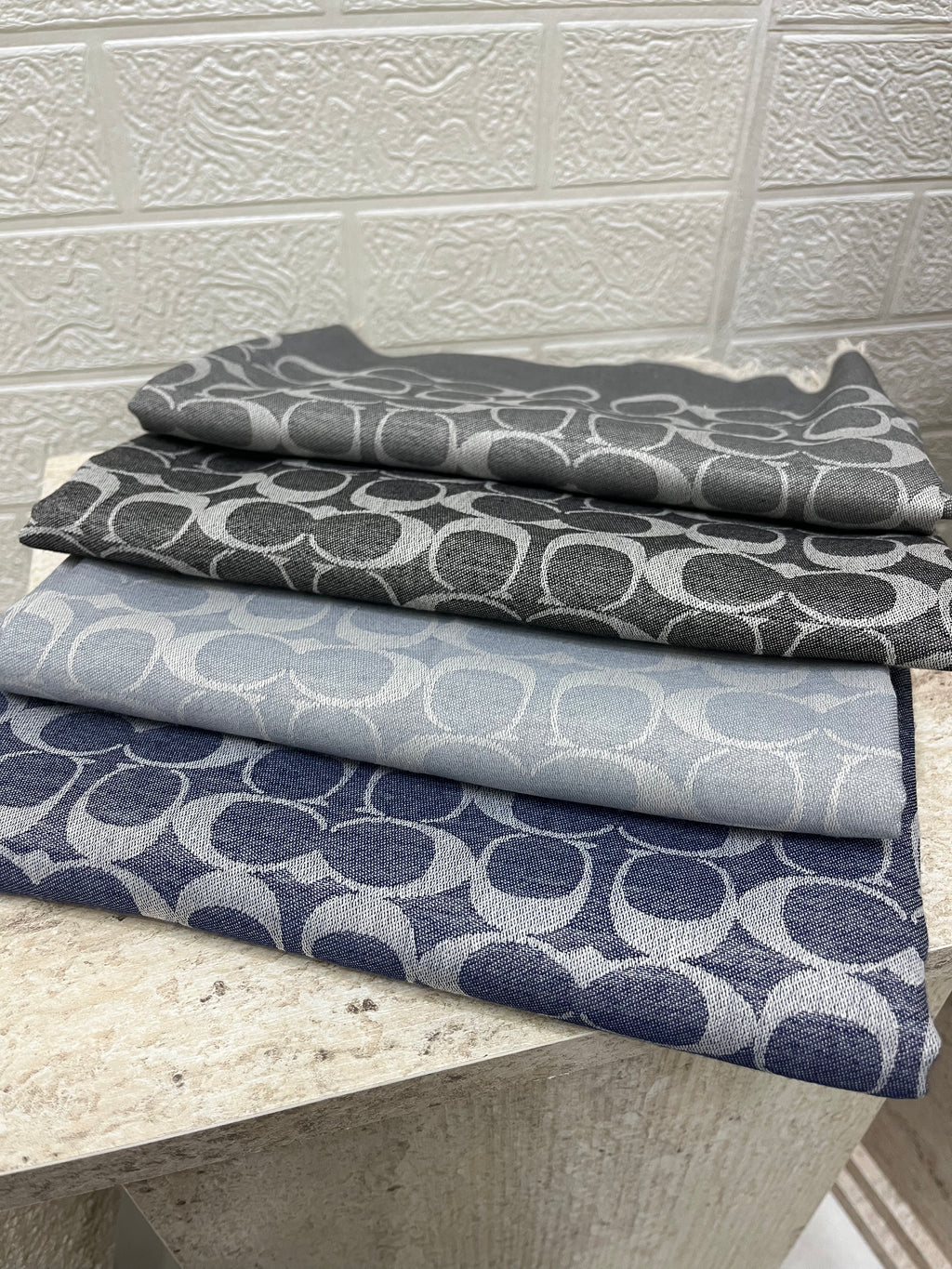 İthal Yün Pamuk Şal C Desen Kot Mavi