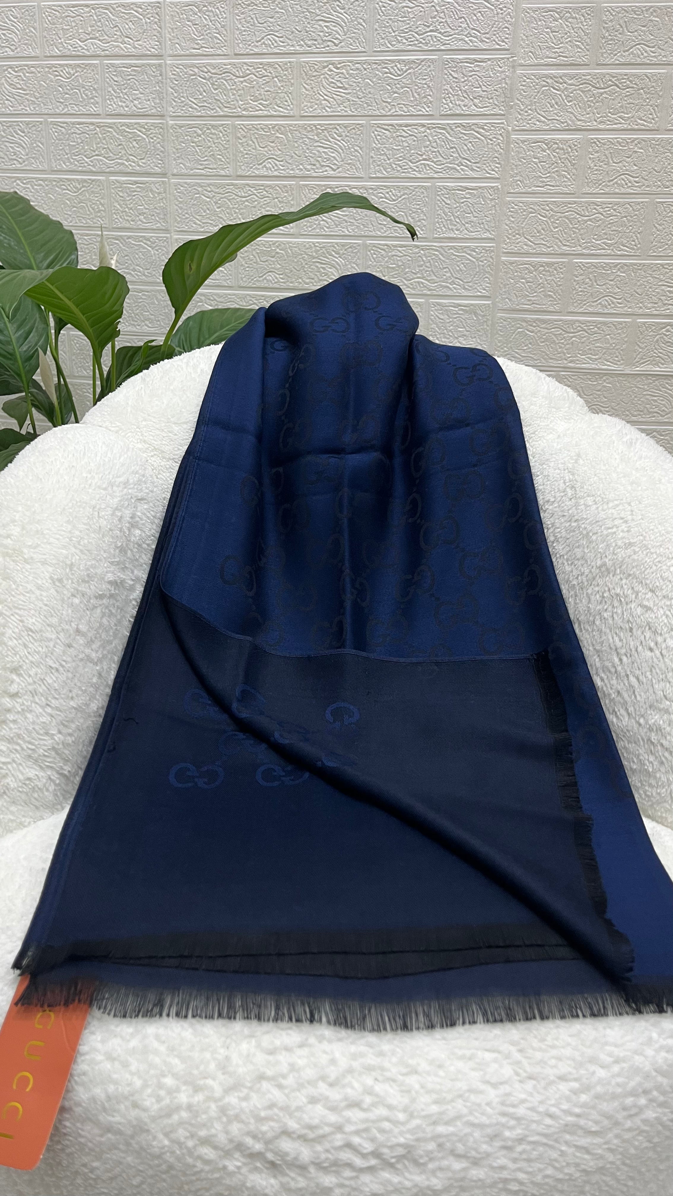 İthal Yün Pamuk Şal G Desen Koyu Lacivert