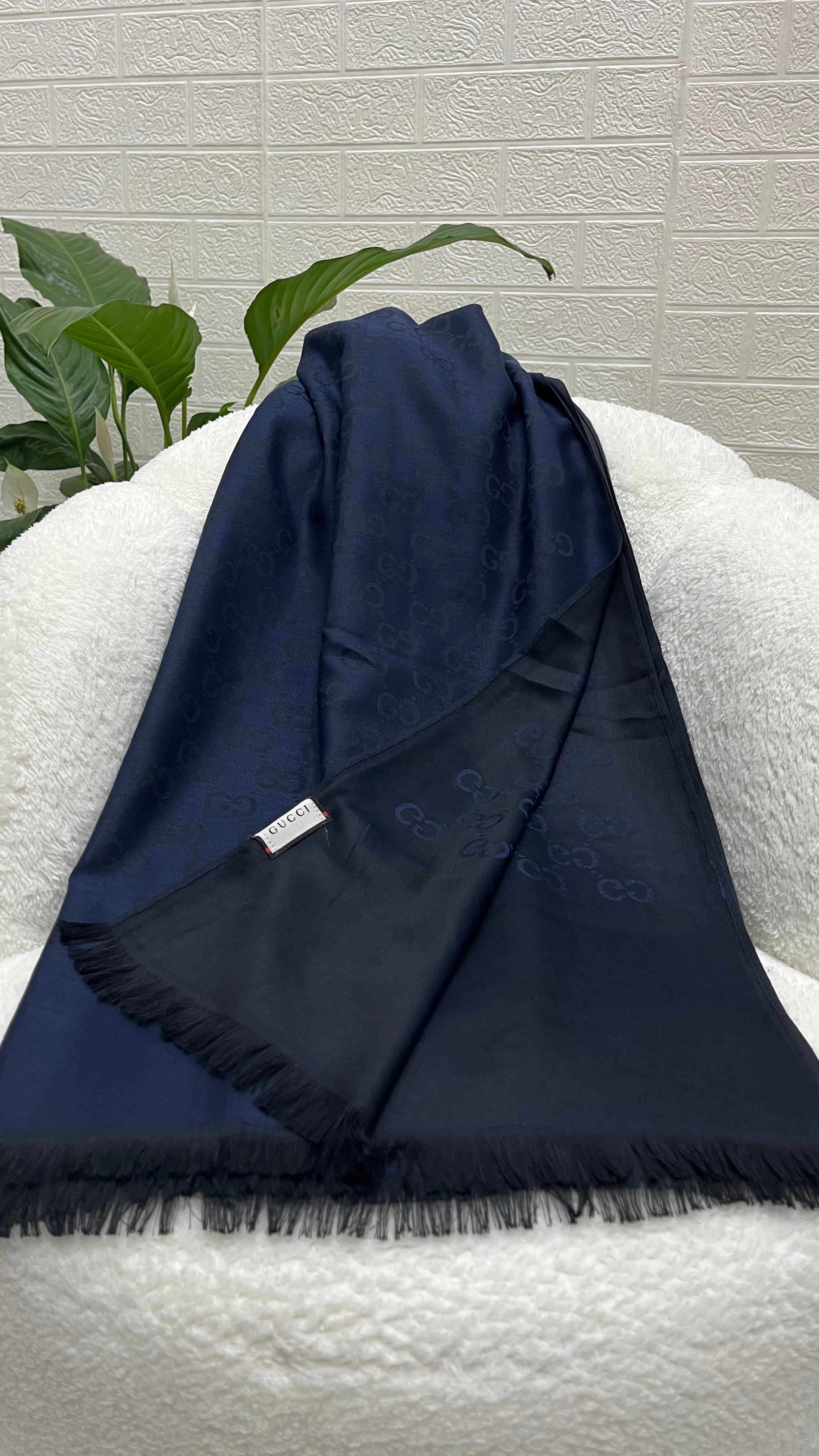 İthal Yün Pamuk Şal G Desen Lacivert-Siyah