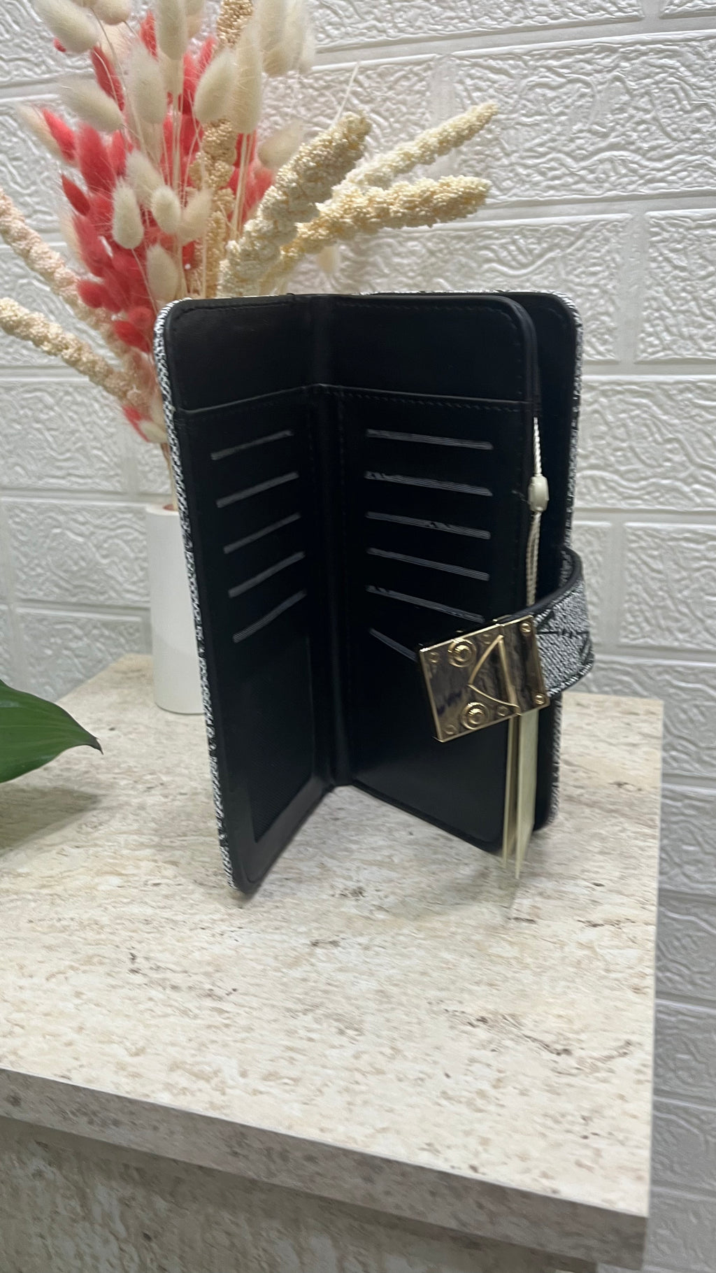 Siyah Füme Monogram Desen Cüzdan
