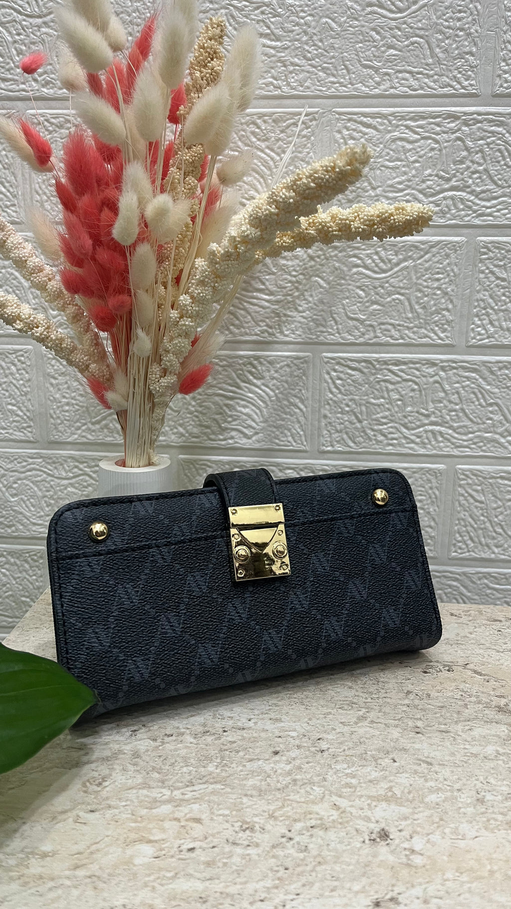 Siyah Füme Monogram Desen Cüzdan