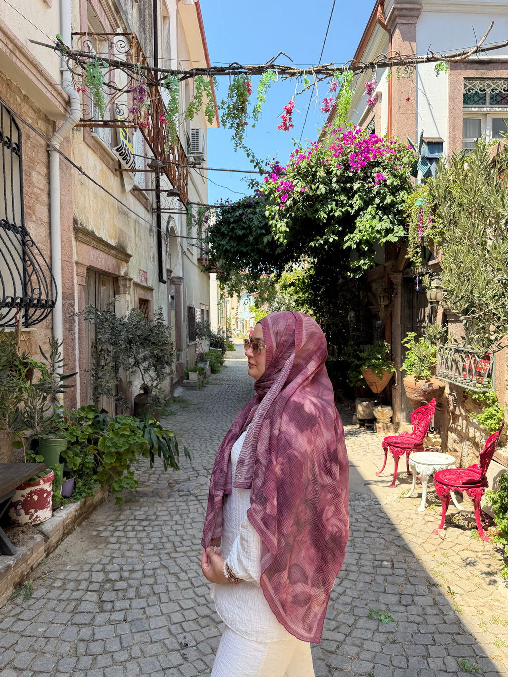 Bloom Desen Müslin Şal Leylak