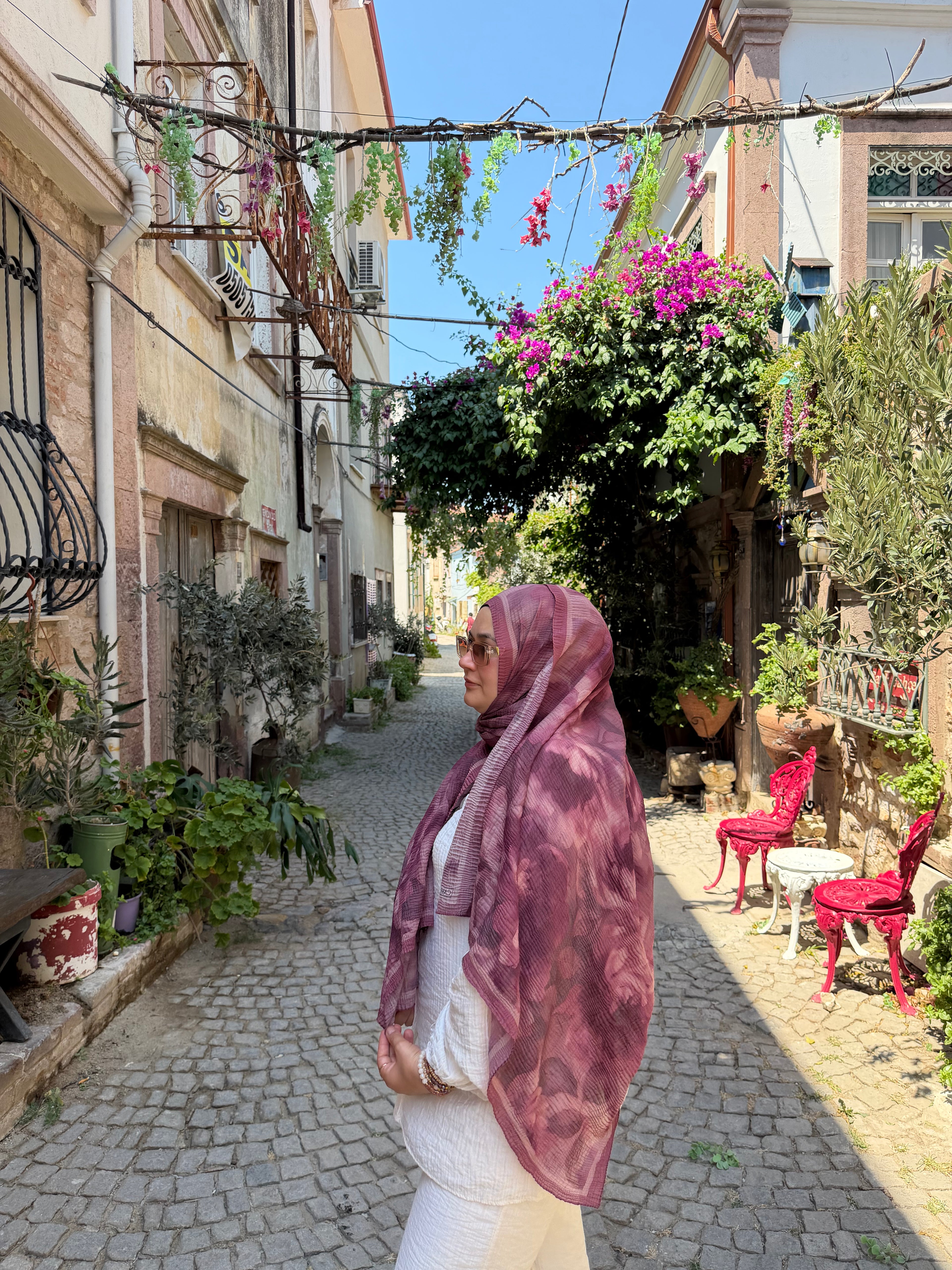 Bloom Desen Müslin Şal Leylak