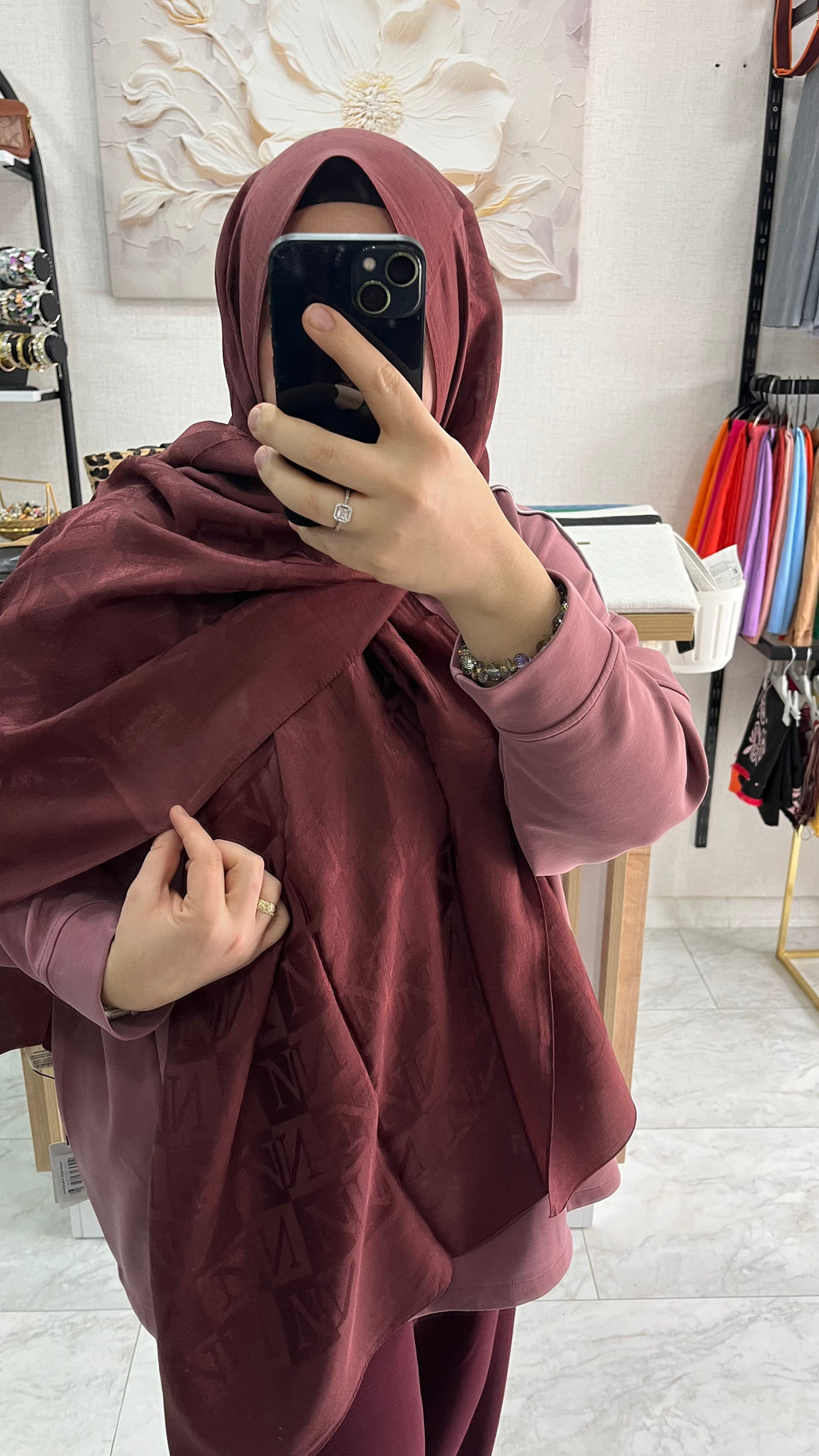 Noura Scarf Naia Şal  Bordo