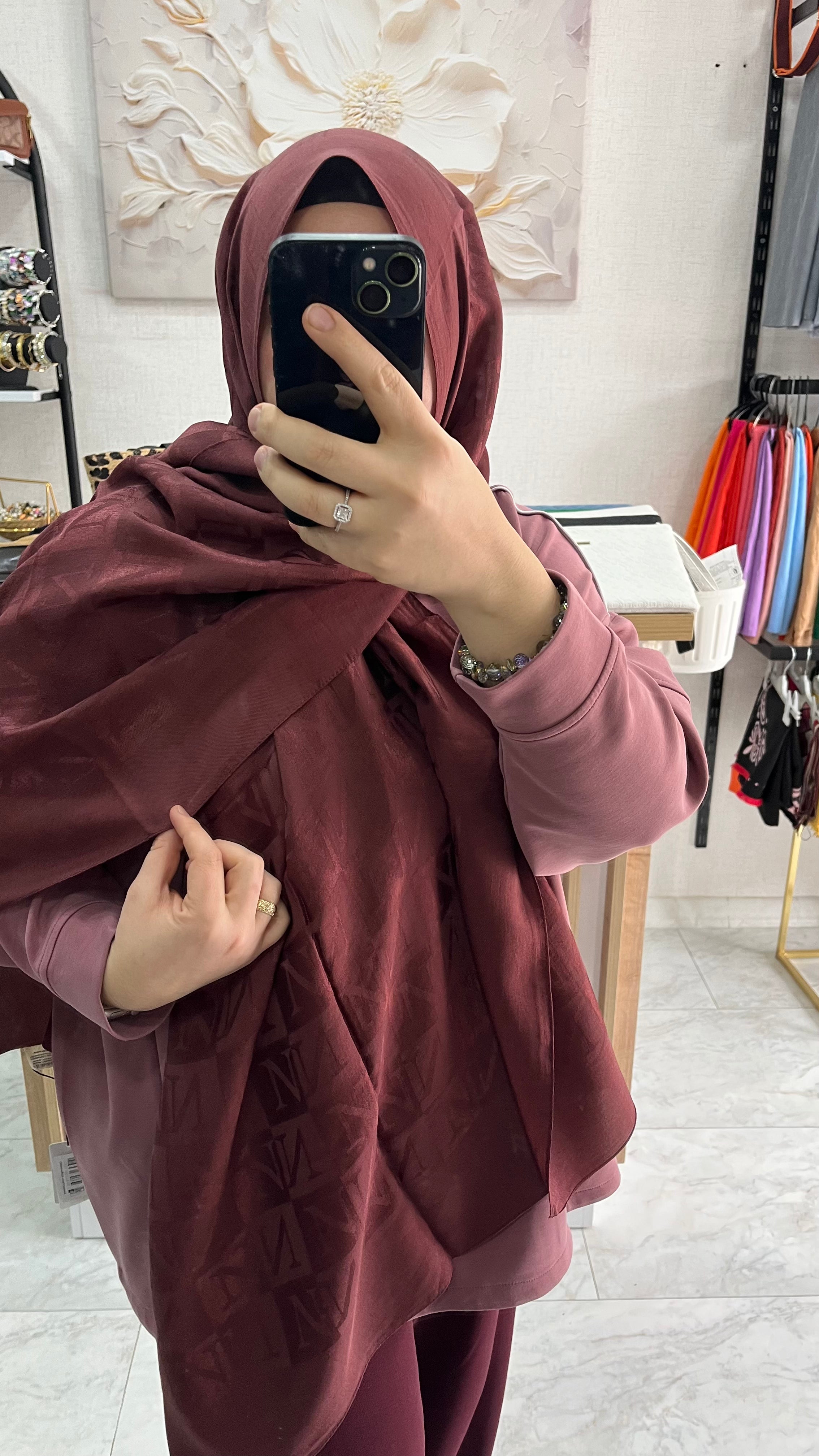 Noura Scarf Naia Şal  Bordo