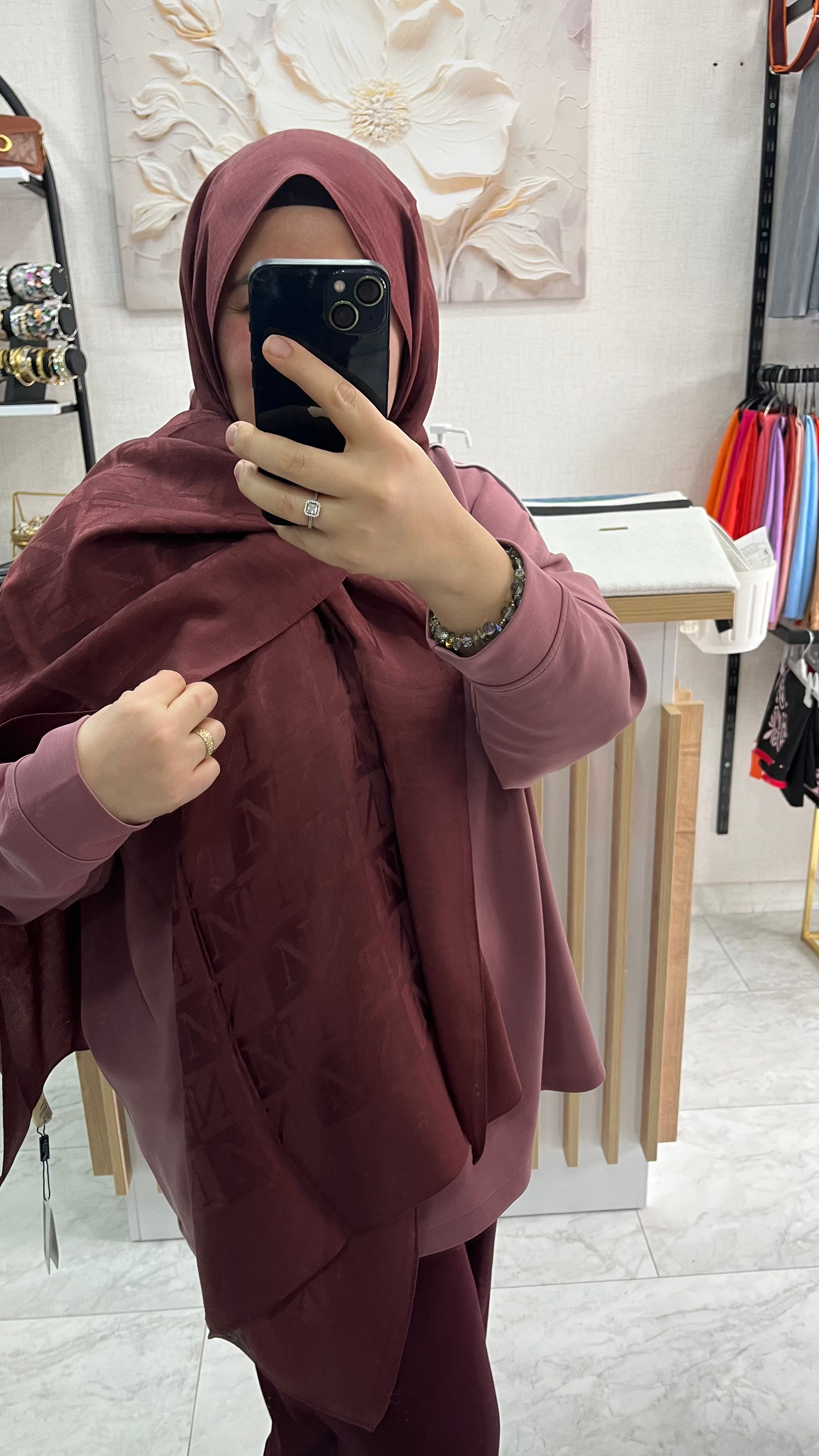 Noura Scarf Naia Şal  Bordo