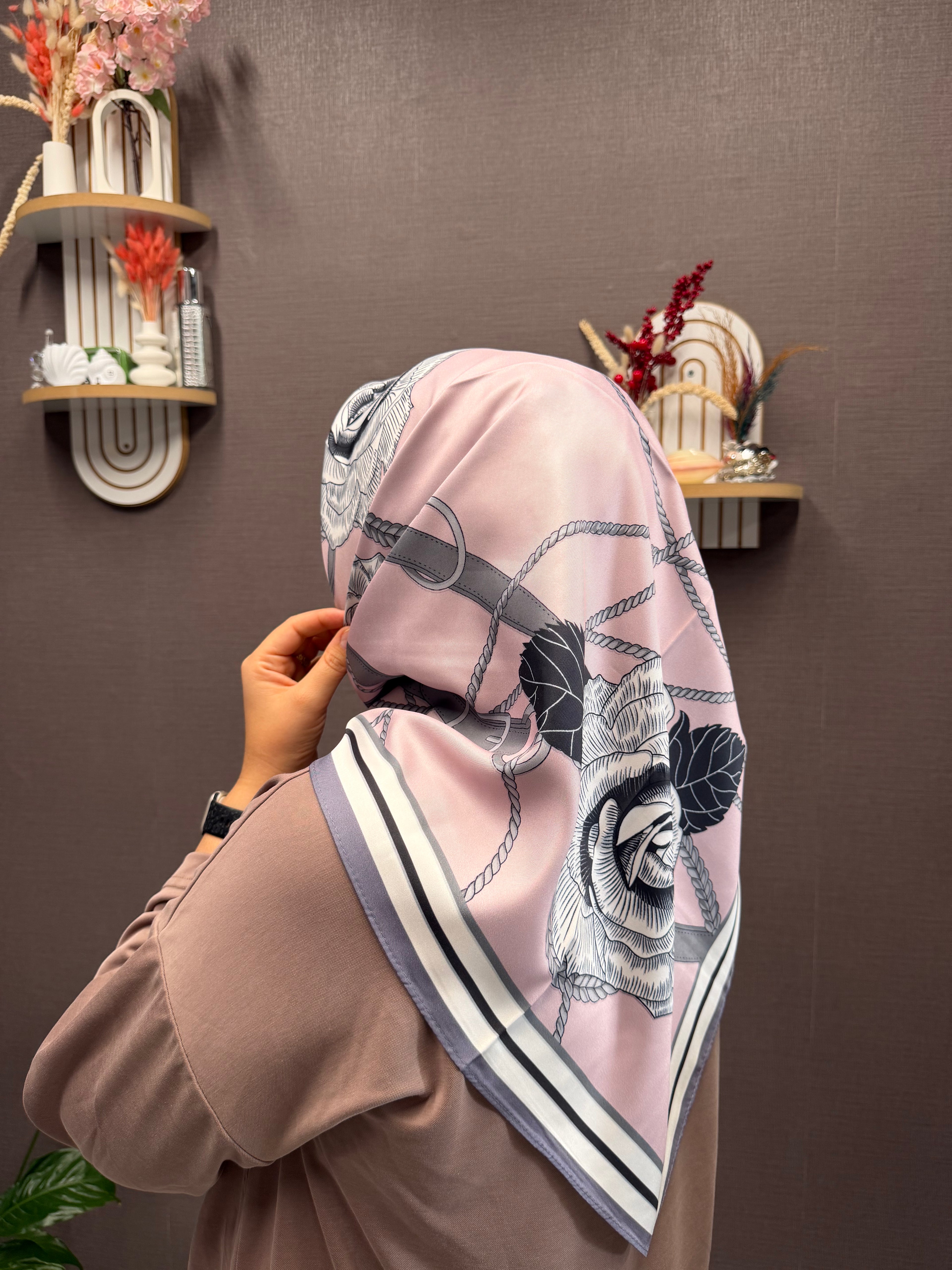 İthal Çift Taraflı Twill Eşarp Pembe-Mavi