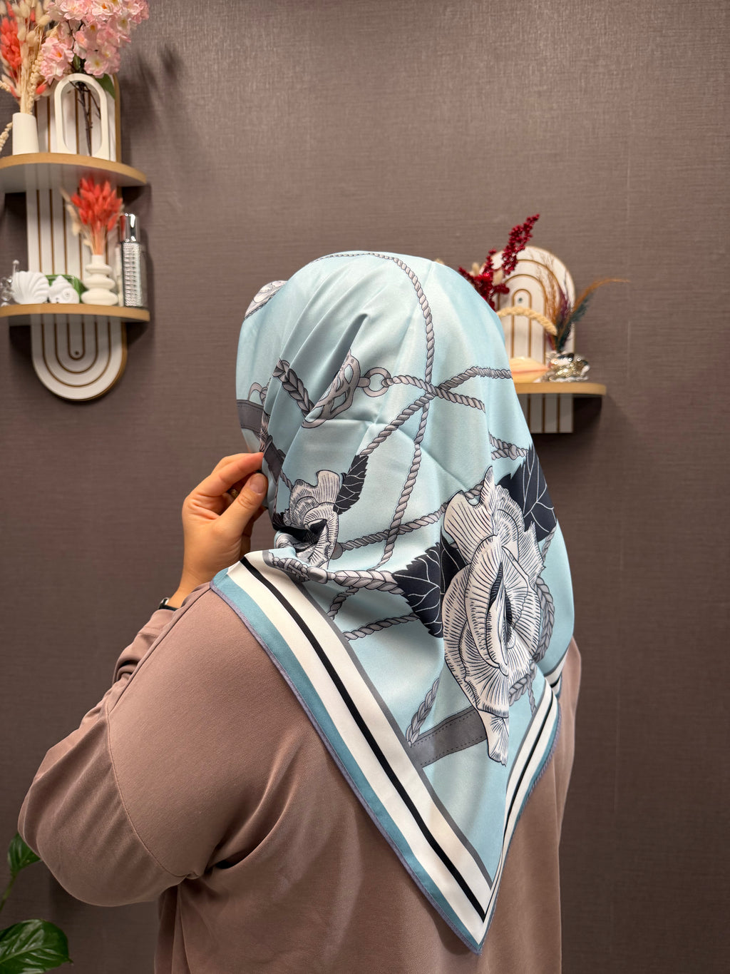 İthal Çift Taraflı Twill Eşarp Pembe-Mavi