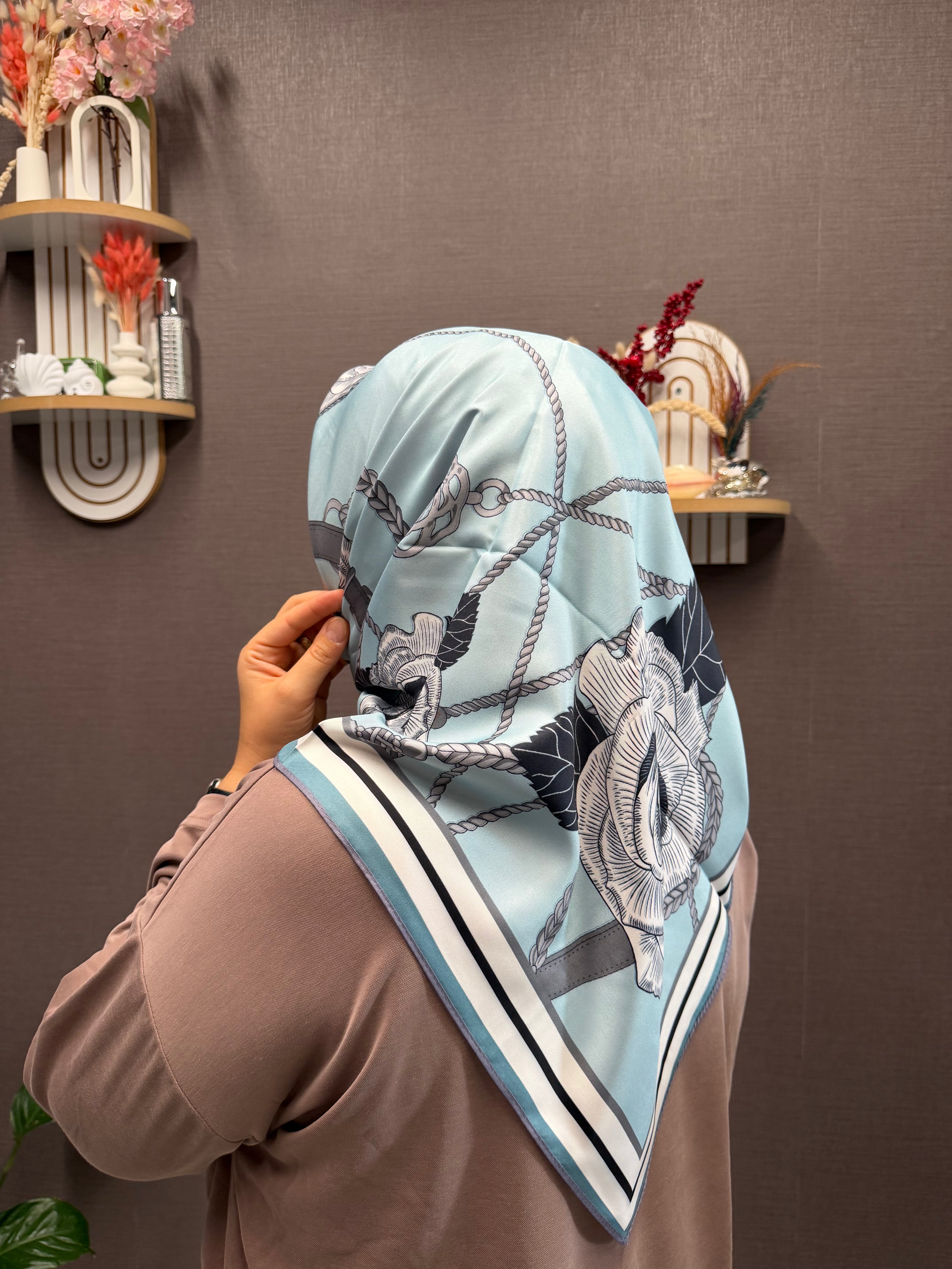 İthal Çift Taraflı Twill Eşarp Pembe-Mavi