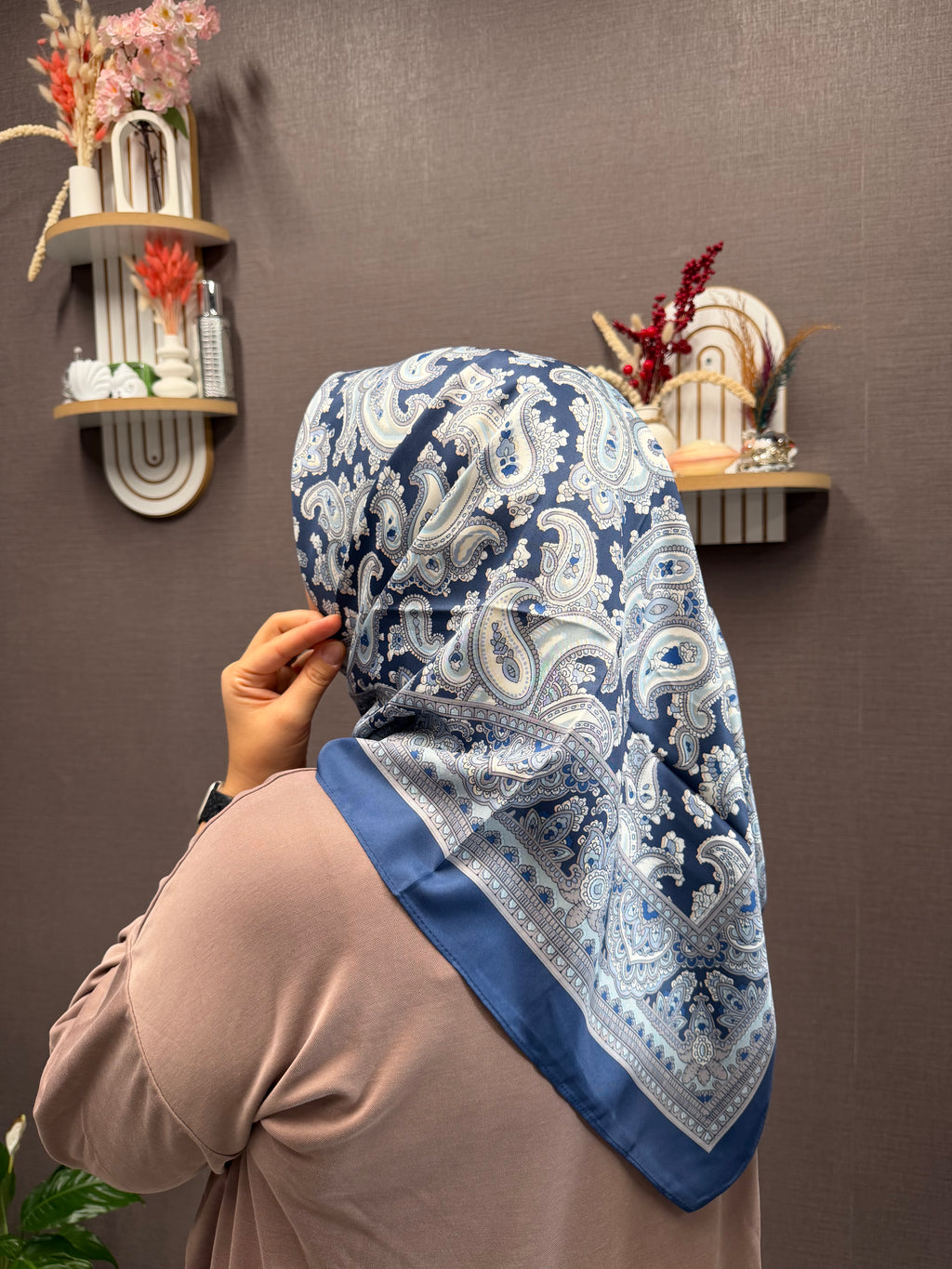 İthal Çift Taraflı Twill Eşarp İndigo-Camel