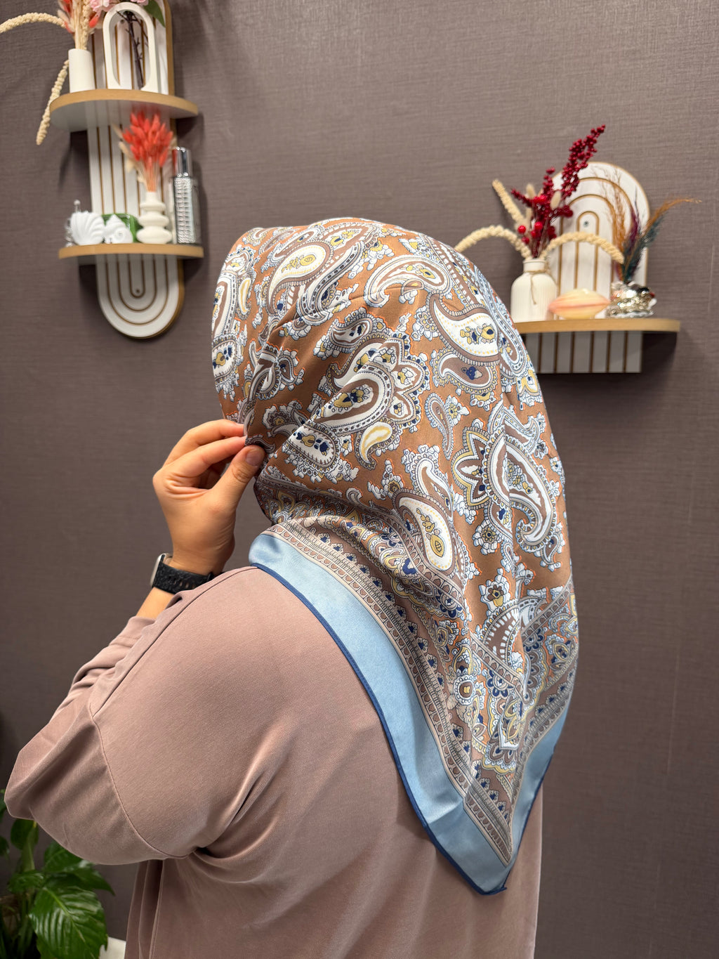 İthal Çift Taraflı Twill Eşarp İndigo-Camel