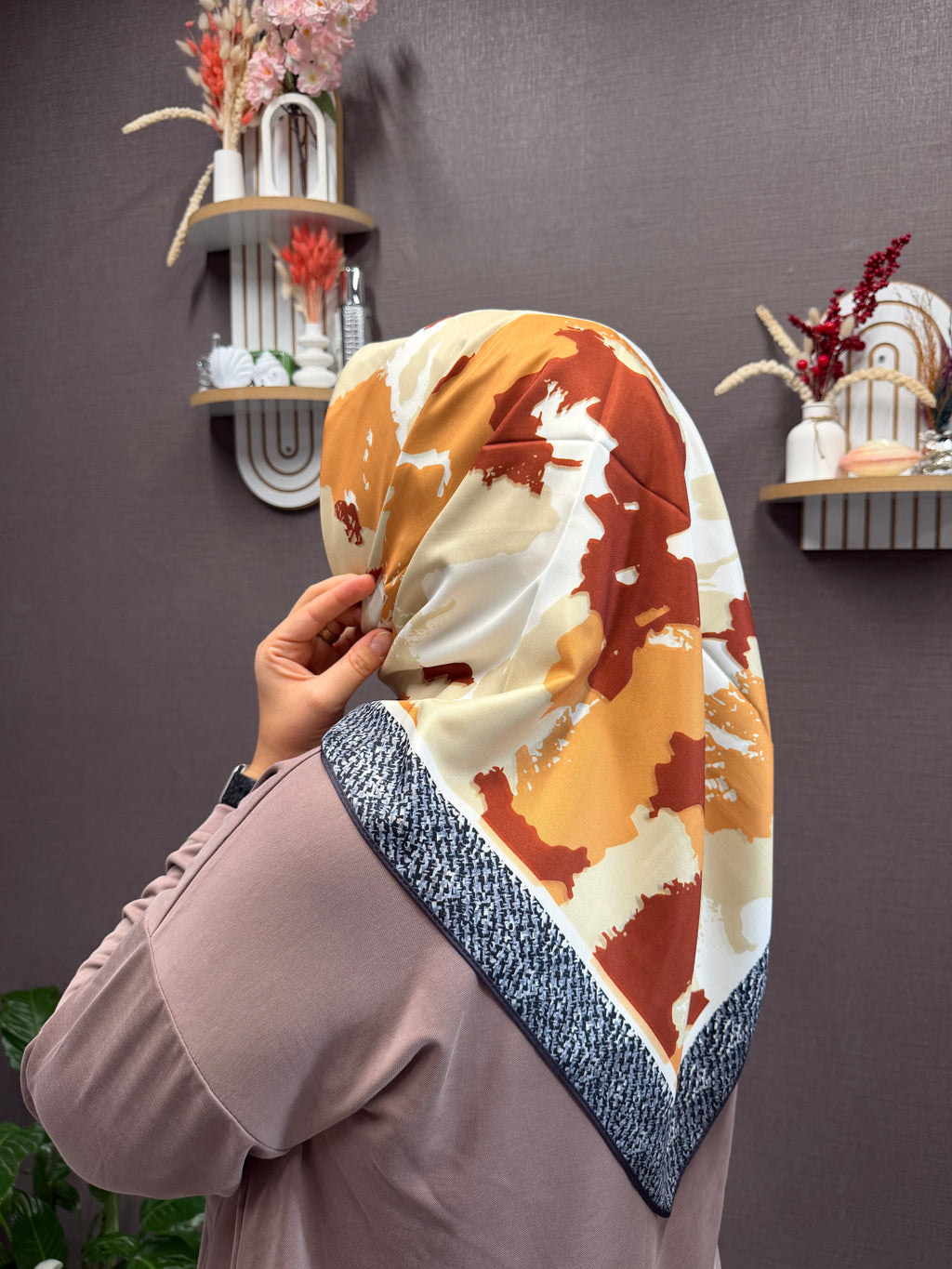 İthal Çift Taraflı Twill Eşarp Kahve-Taba