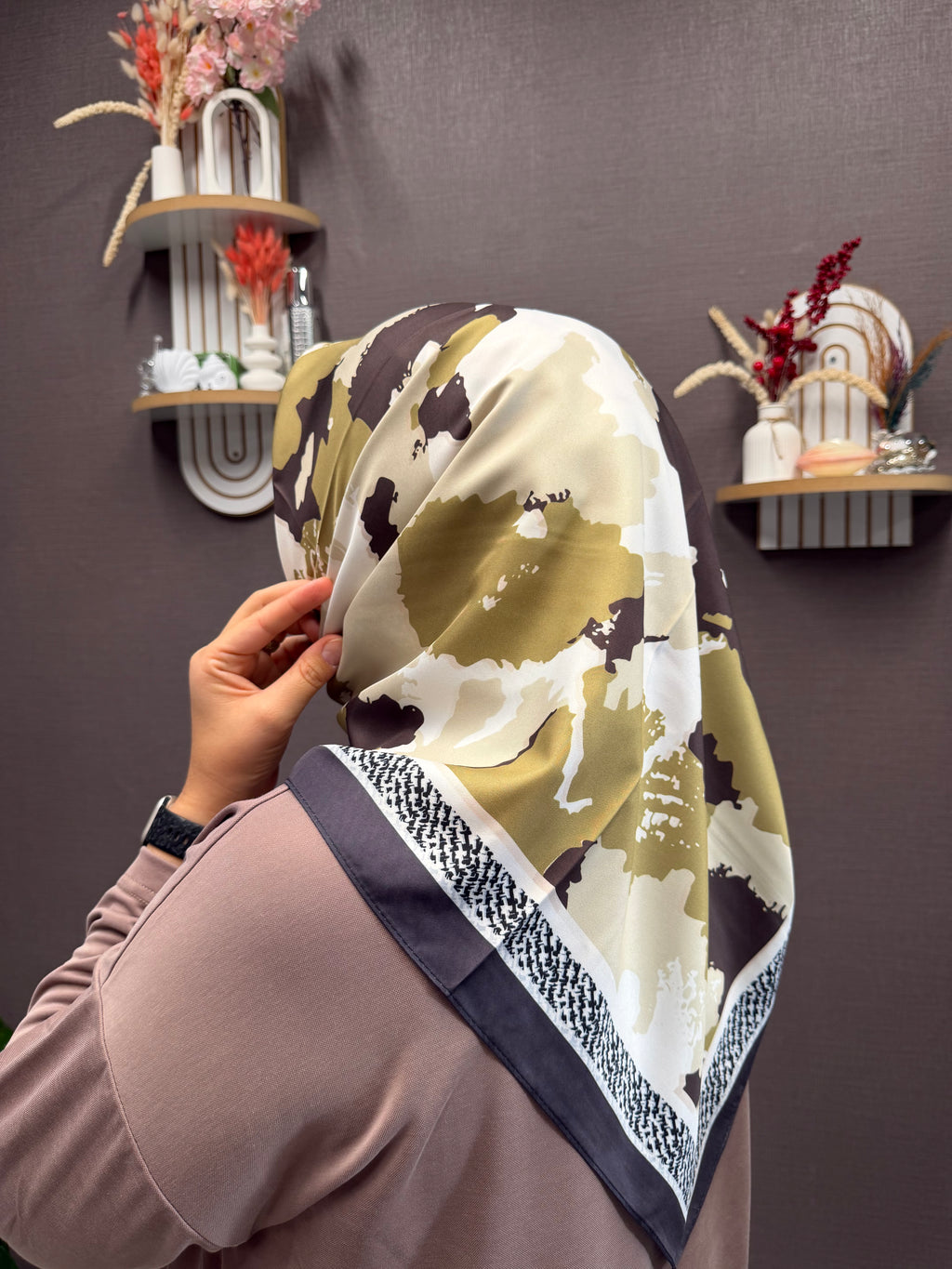 İthal Çift Taraflı Twill Eşarp Kahve-Taba