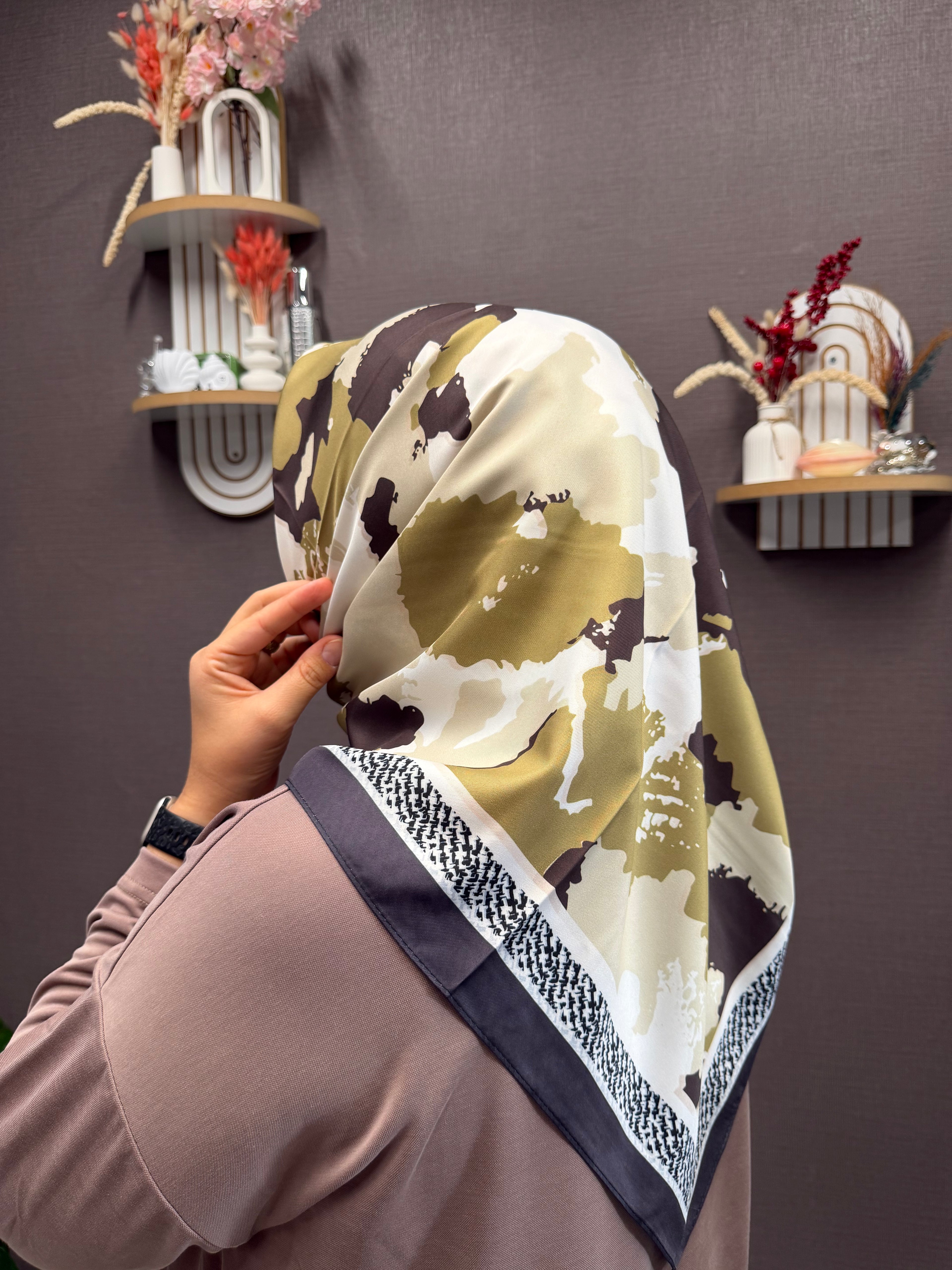 İthal Çift Taraflı Twill Eşarp Kahve-Taba