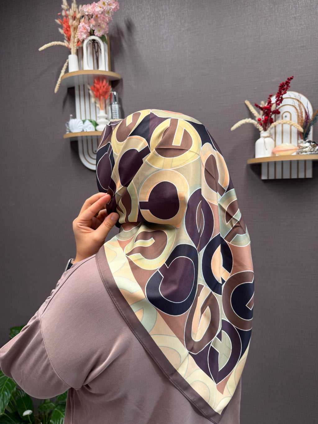 İthal Çift Taraflı Twill Eşarp Kahve-Turuncu