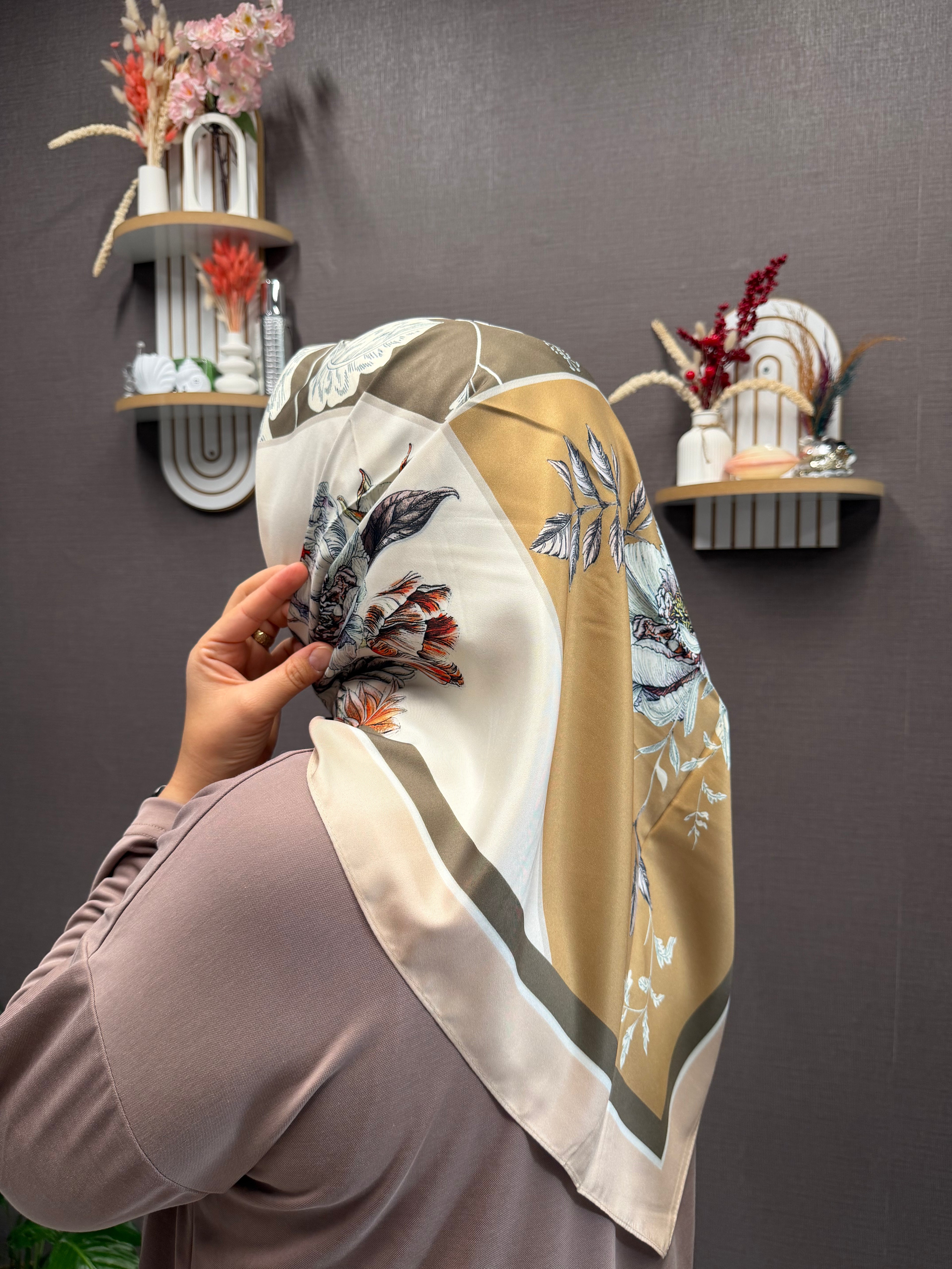 İthal Çift Taraflı Twill Eşarp Gold-Şeftali
