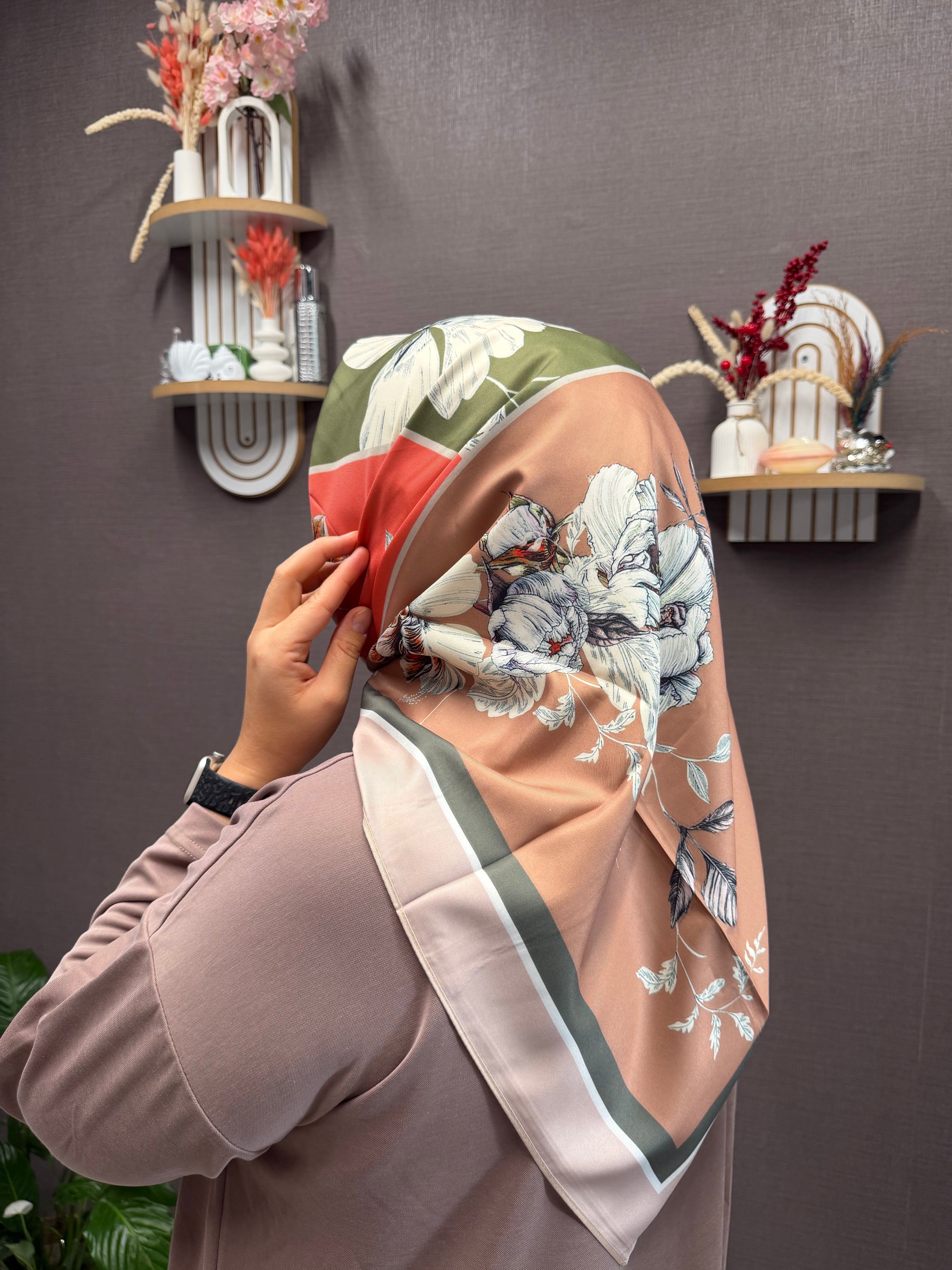 İthal Çift Taraflı Twill Eşarp Gold-Şeftali
