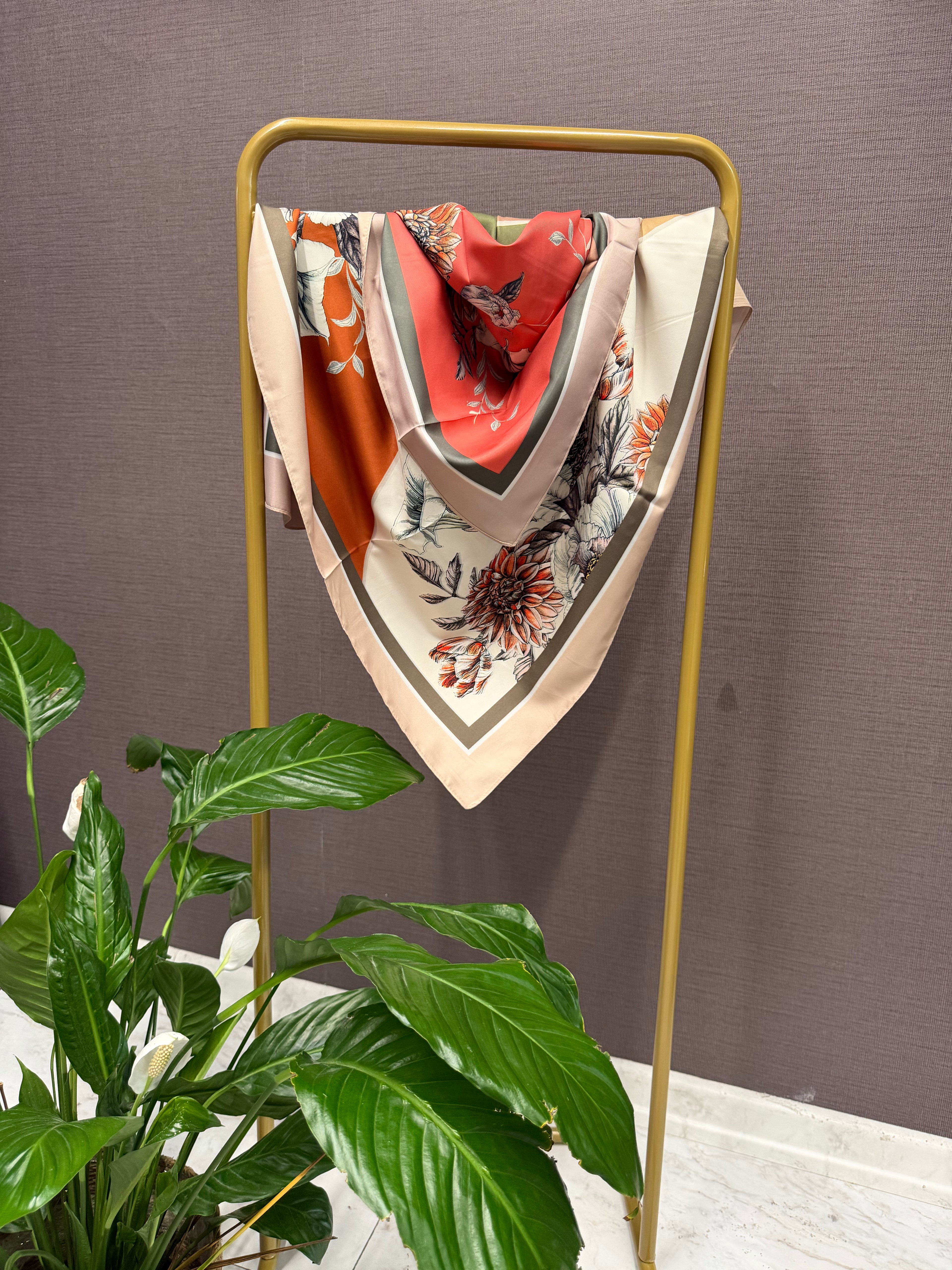 İthal Çift Taraflı Twill Eşarp Gold-Şeftali