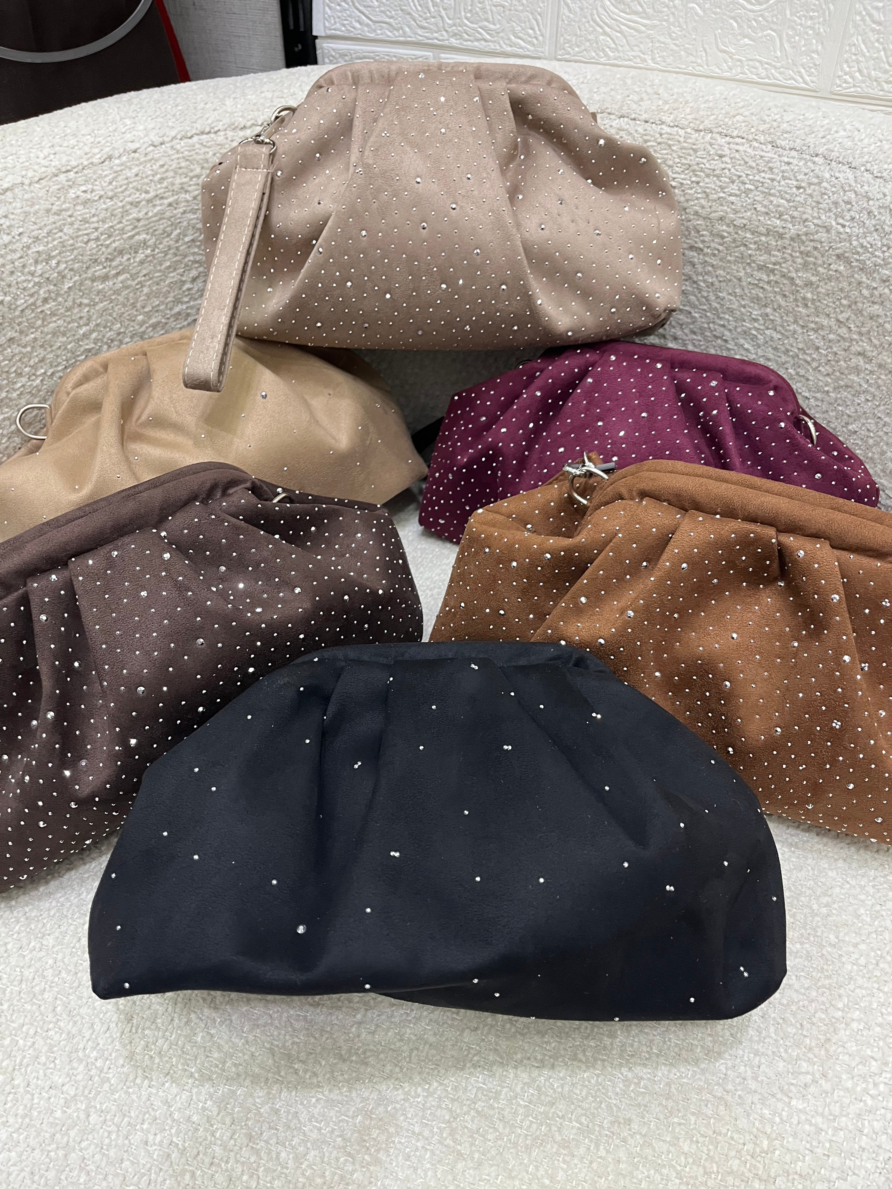 Taşlı Süet Deve Tüyü Çanta