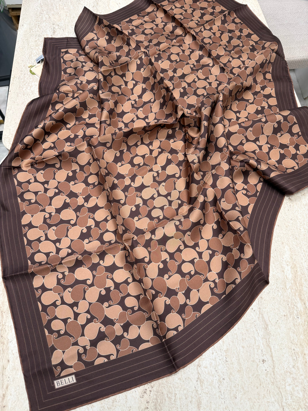 Belli Twill İpek Eşarp Kahve