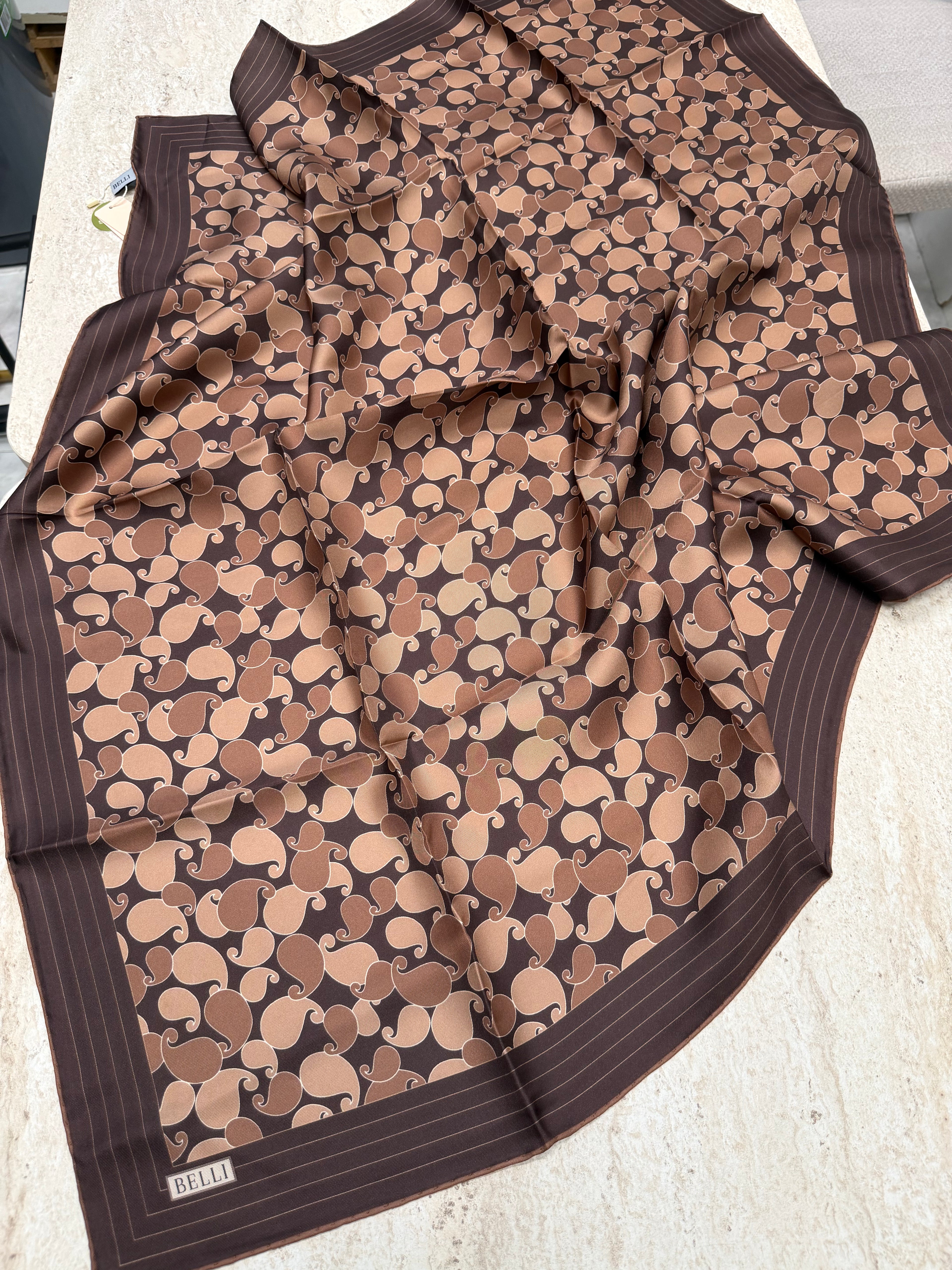 Belli Twill İpek Eşarp Kahve