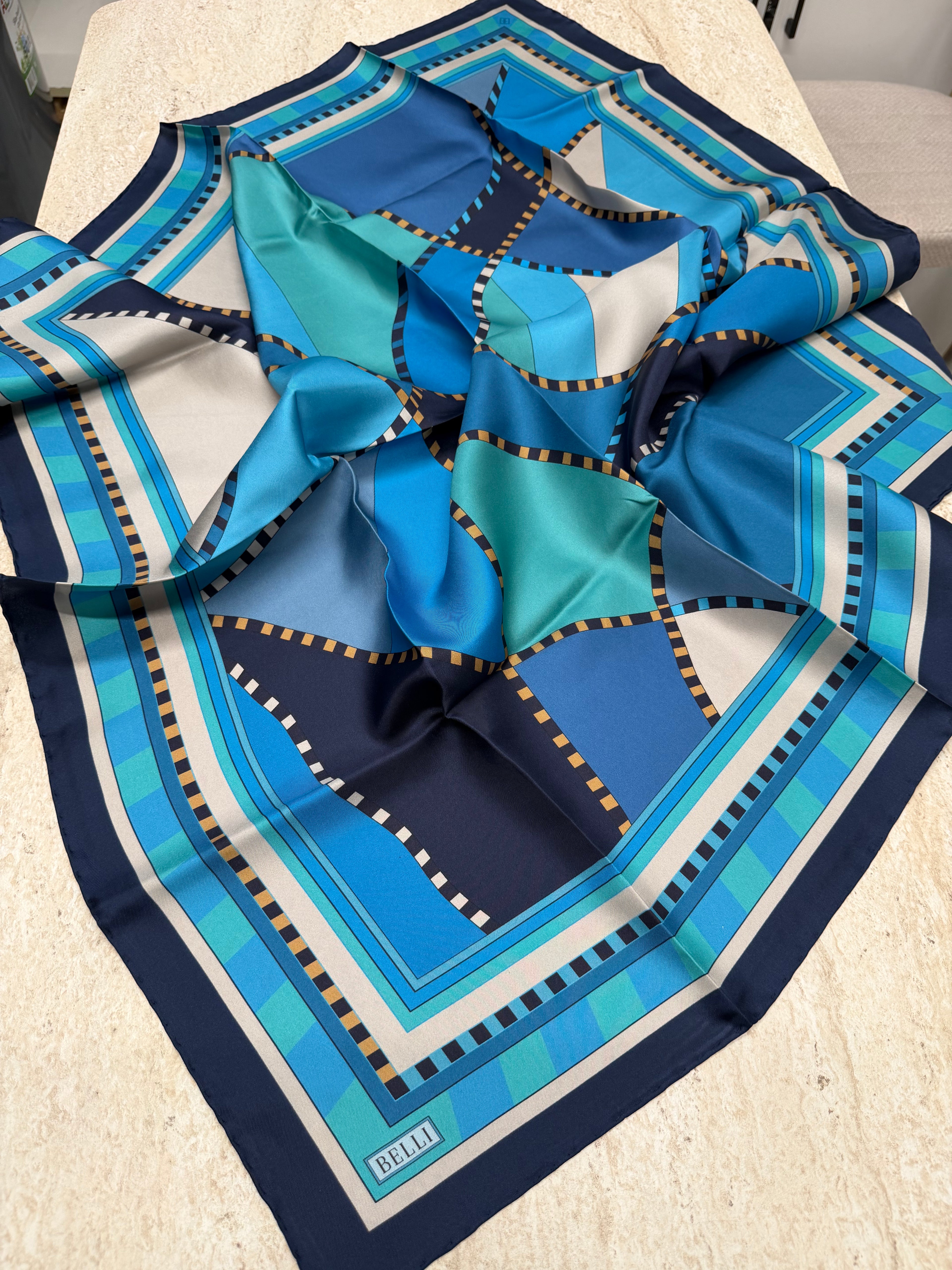 Belli Twill İpek Eşarp Lacivert