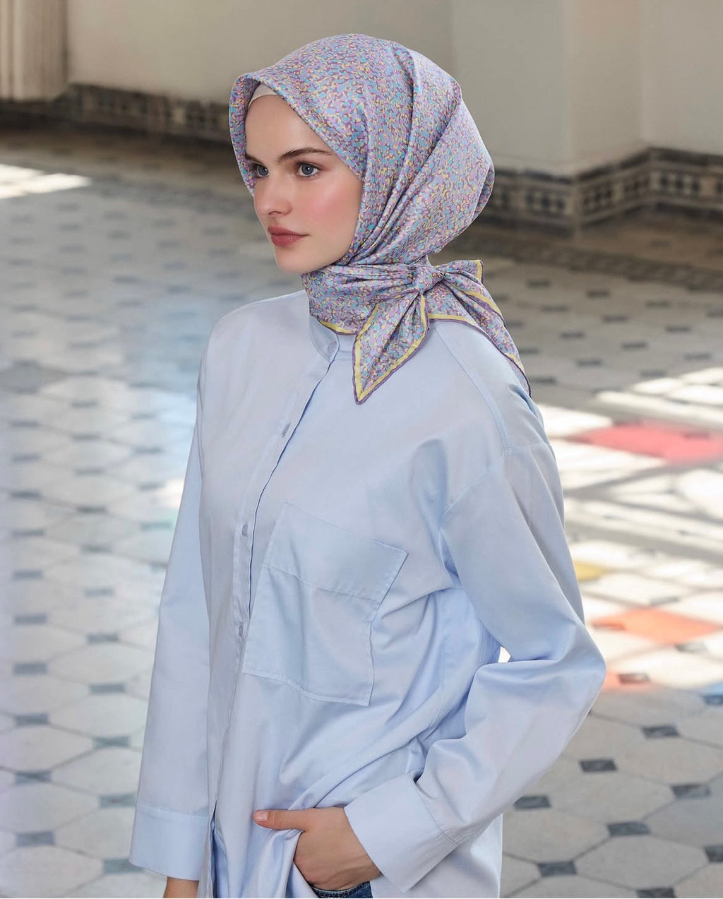 BELLI '25 Kış Sezonu Twill İpek Eşarp Sarı-Lila