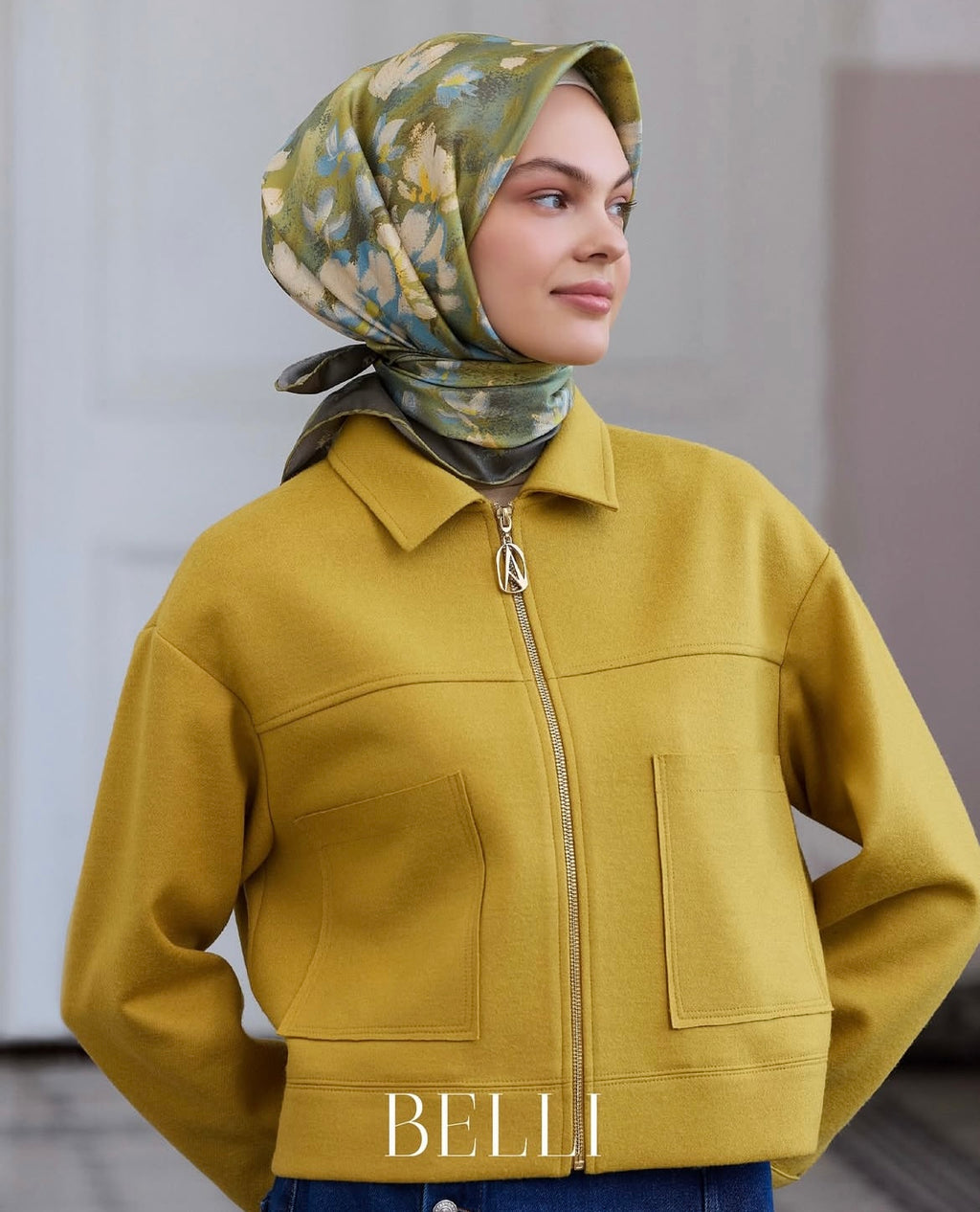 BELLI '25 Kış Twill İpek Eşarp Yeşil