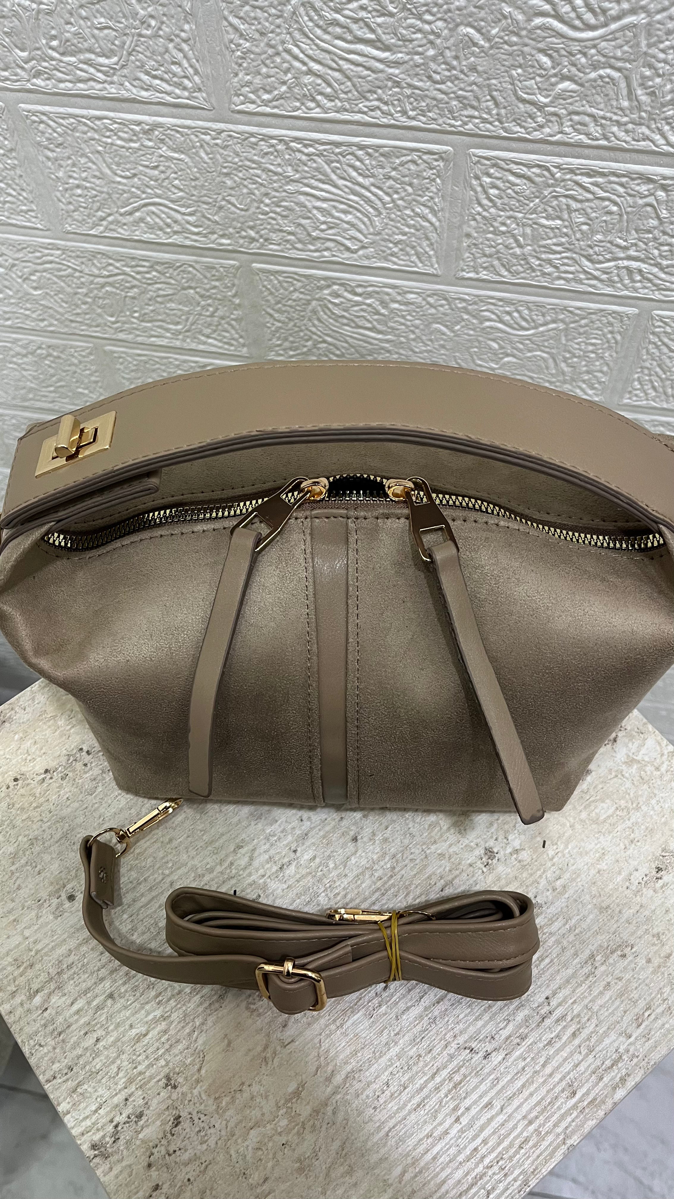 Süet Çanta Koyu Bej