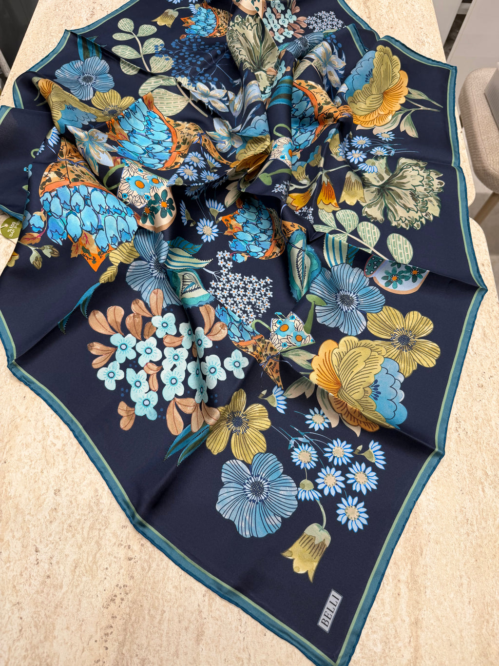 Belli'27 Kış Twill İpek Eşarp Lacivert