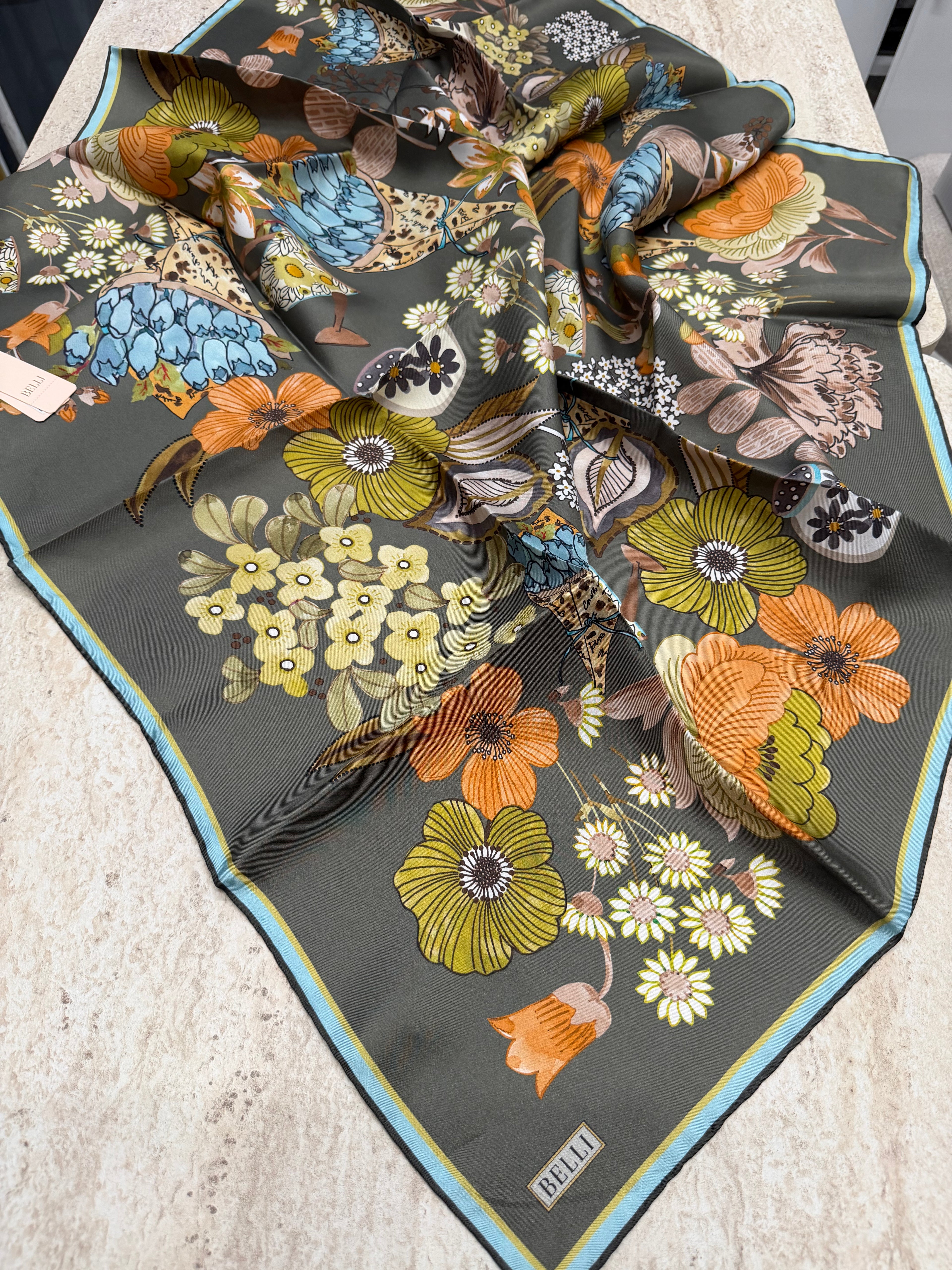 Belli'27 Kış Twill İpek Eşarp Koyu Yeşil