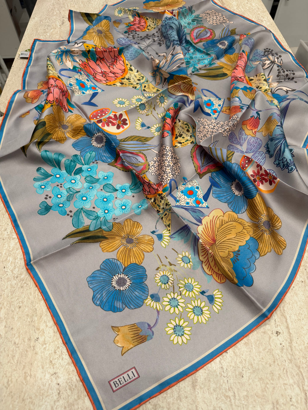 Belli'27 Kış Twill İpek Eşarp Gri