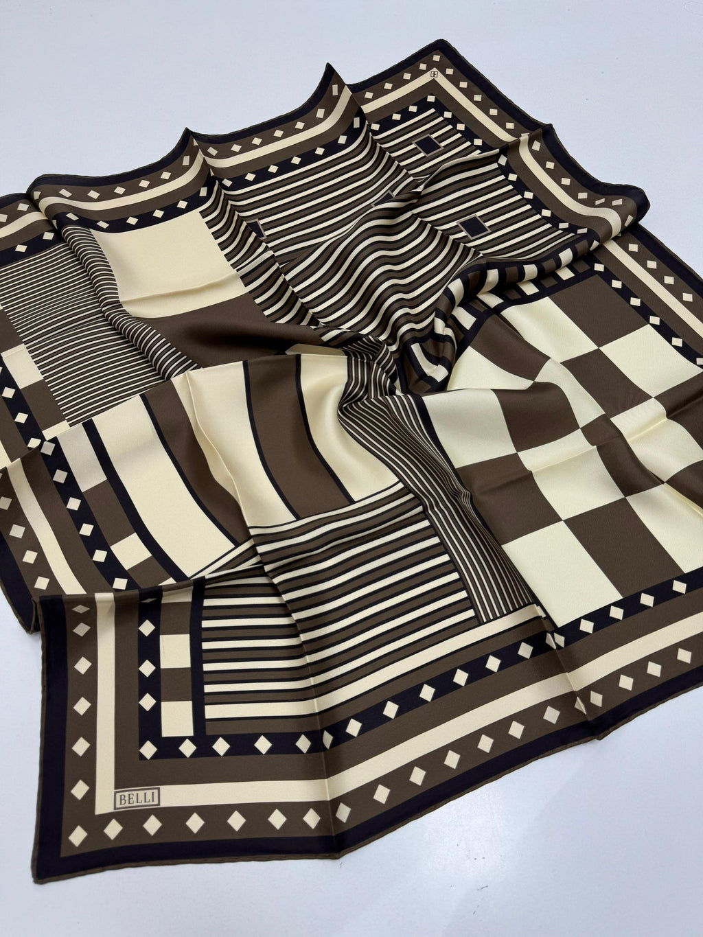 Belli'27 Kış Twill İpek Eşarp Metalik Kahve