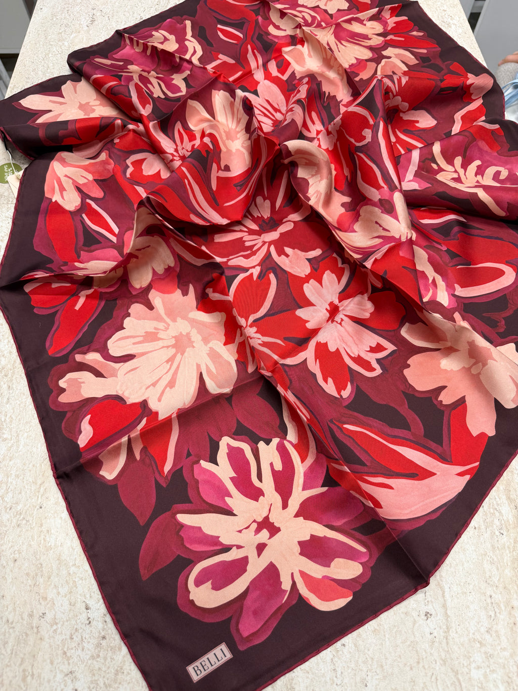 Belli'27 Kış Twill İpek Eşarp Koyu Bordo