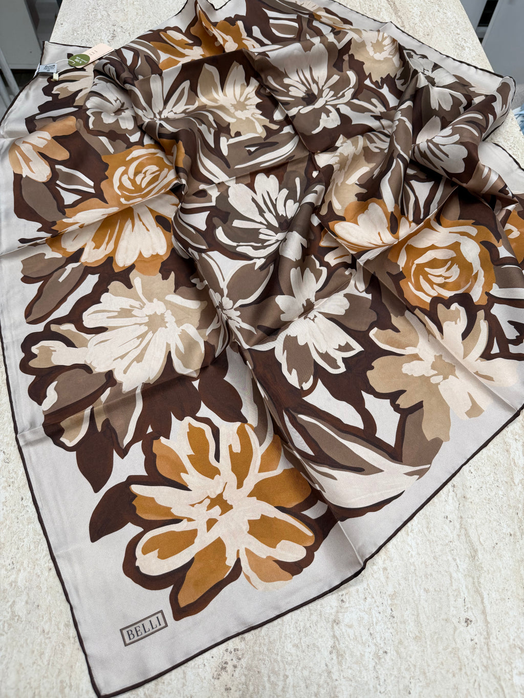 Belli'27 Kış Twill İpek Eşarp Kahve