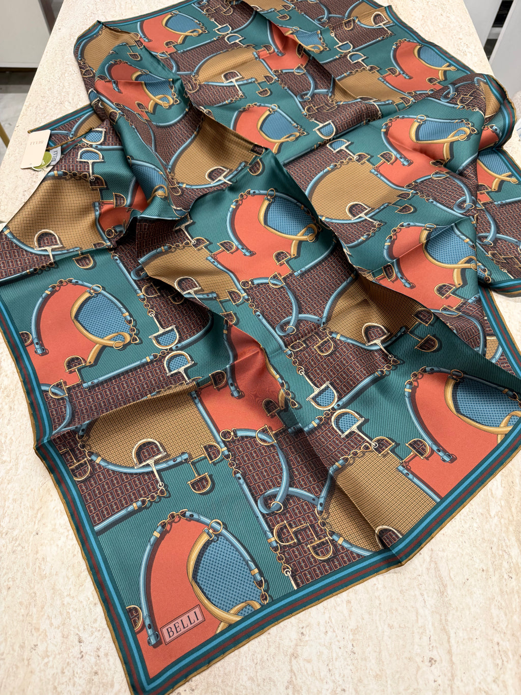 Belli'27 Kış Twill İpek Eşarp Kahve-Turkuaz