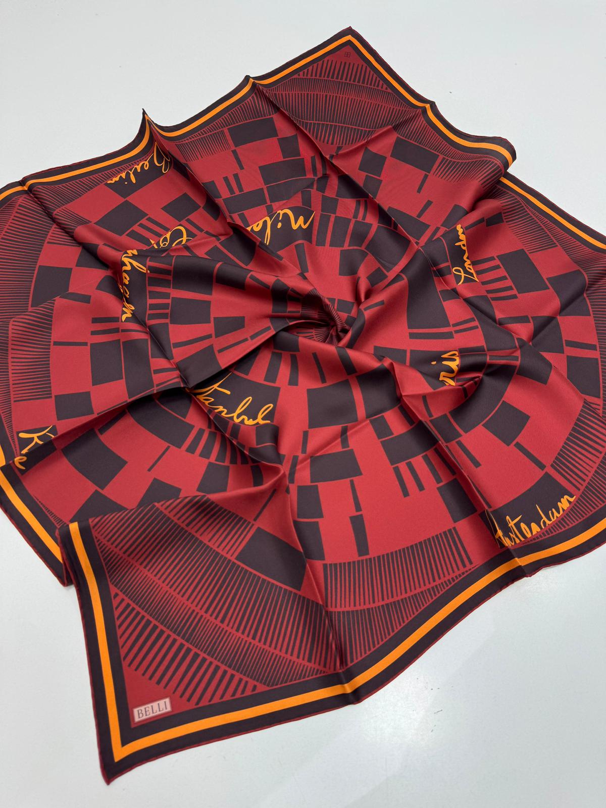 Belli'27 Kış Twill İpek Eşarp Bordo