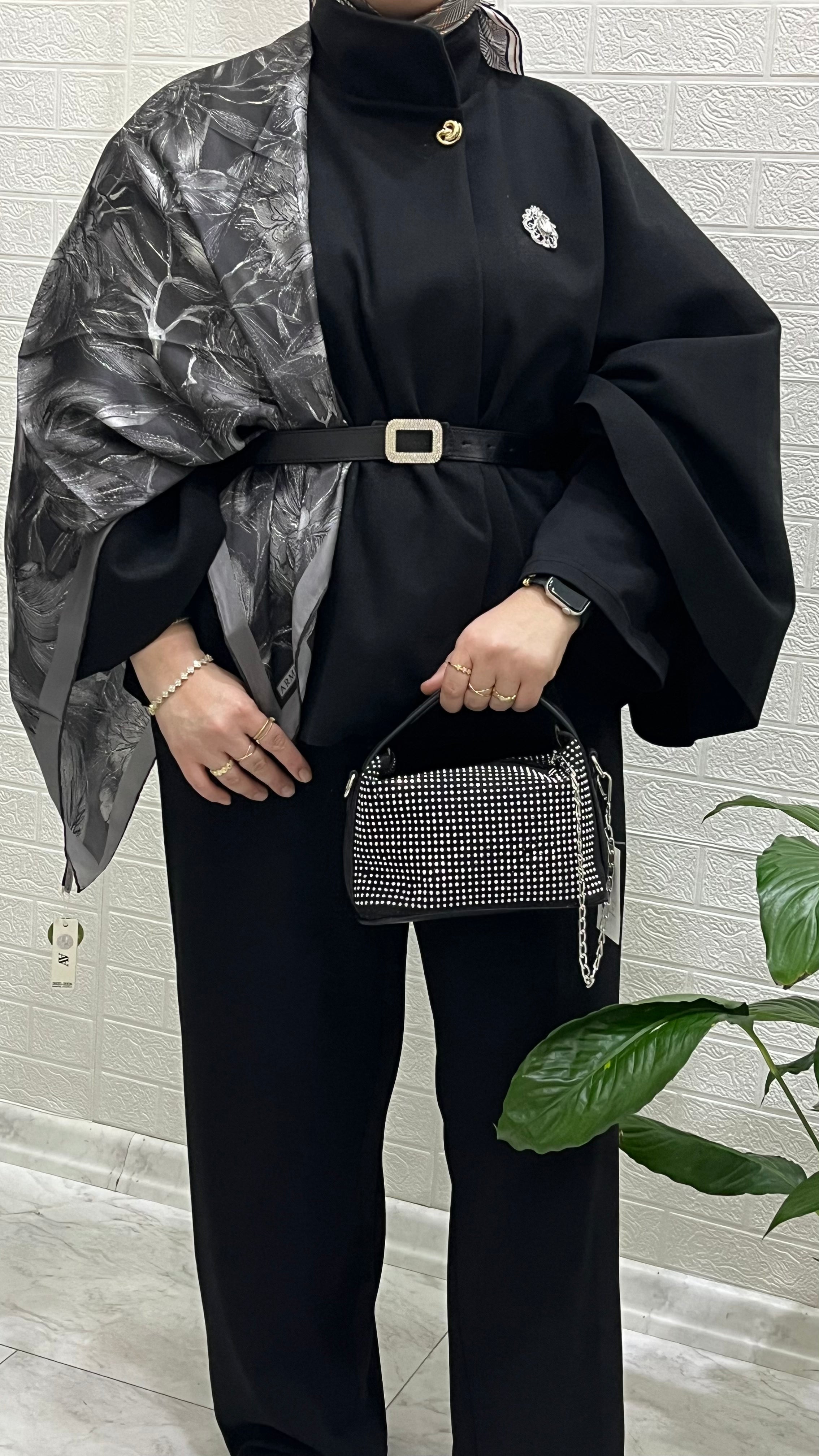 Taşlı Süet Siyah Çanta