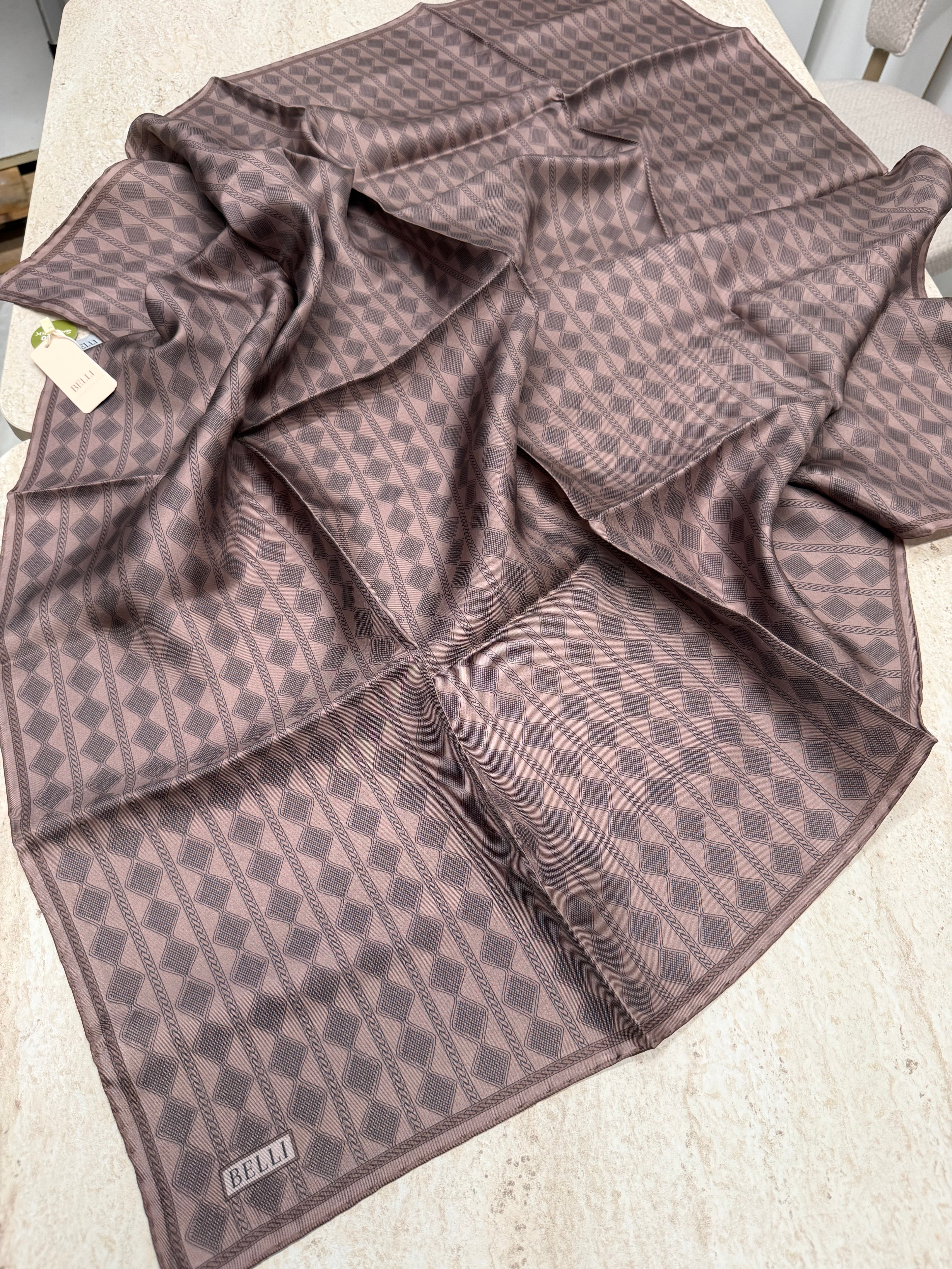 Belli'27 Kış Twill İpek Eşarp Koyu Vizon
