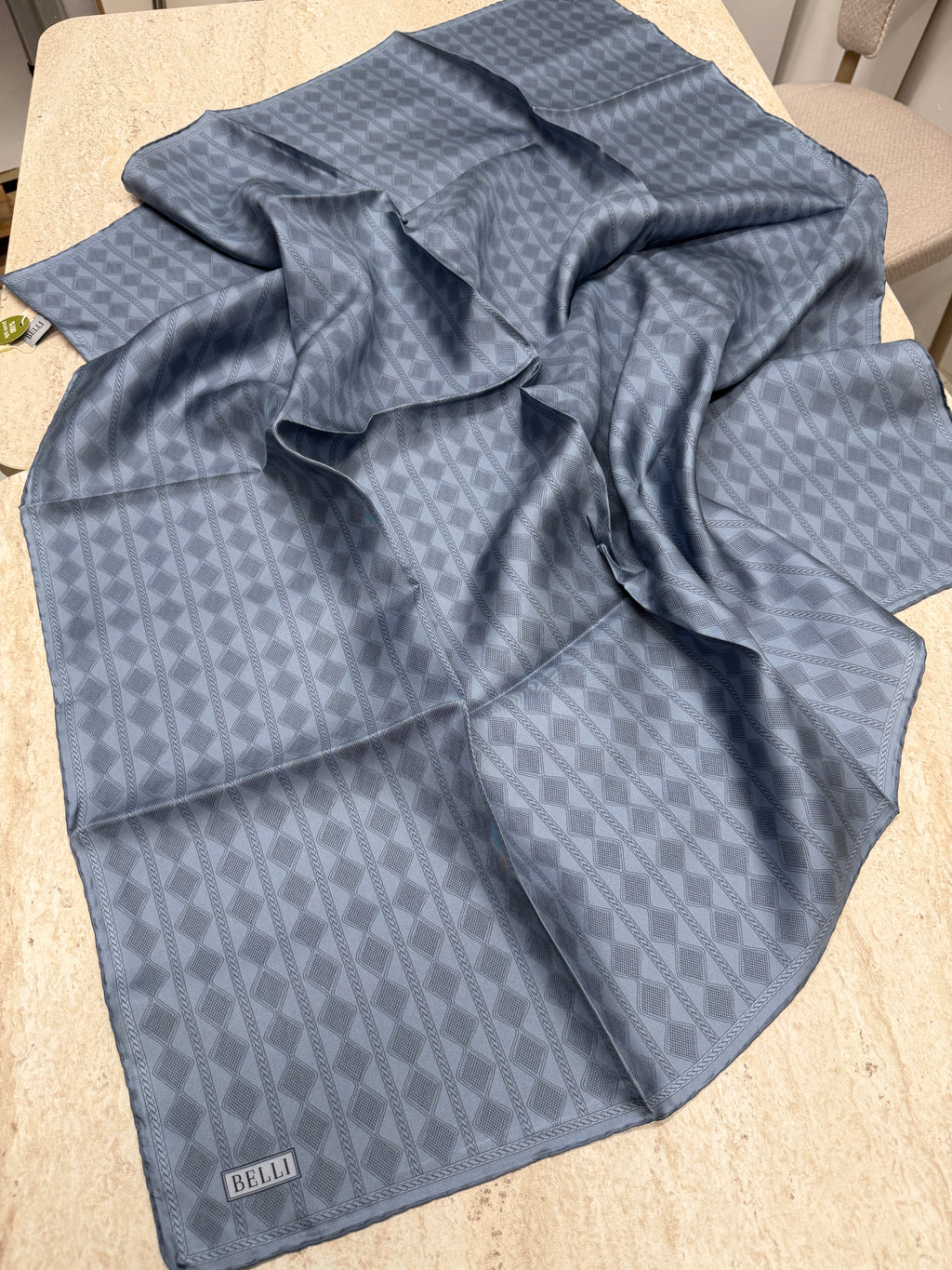 Belli'27 Kış Twill İpek Eşarp Kot Mavi