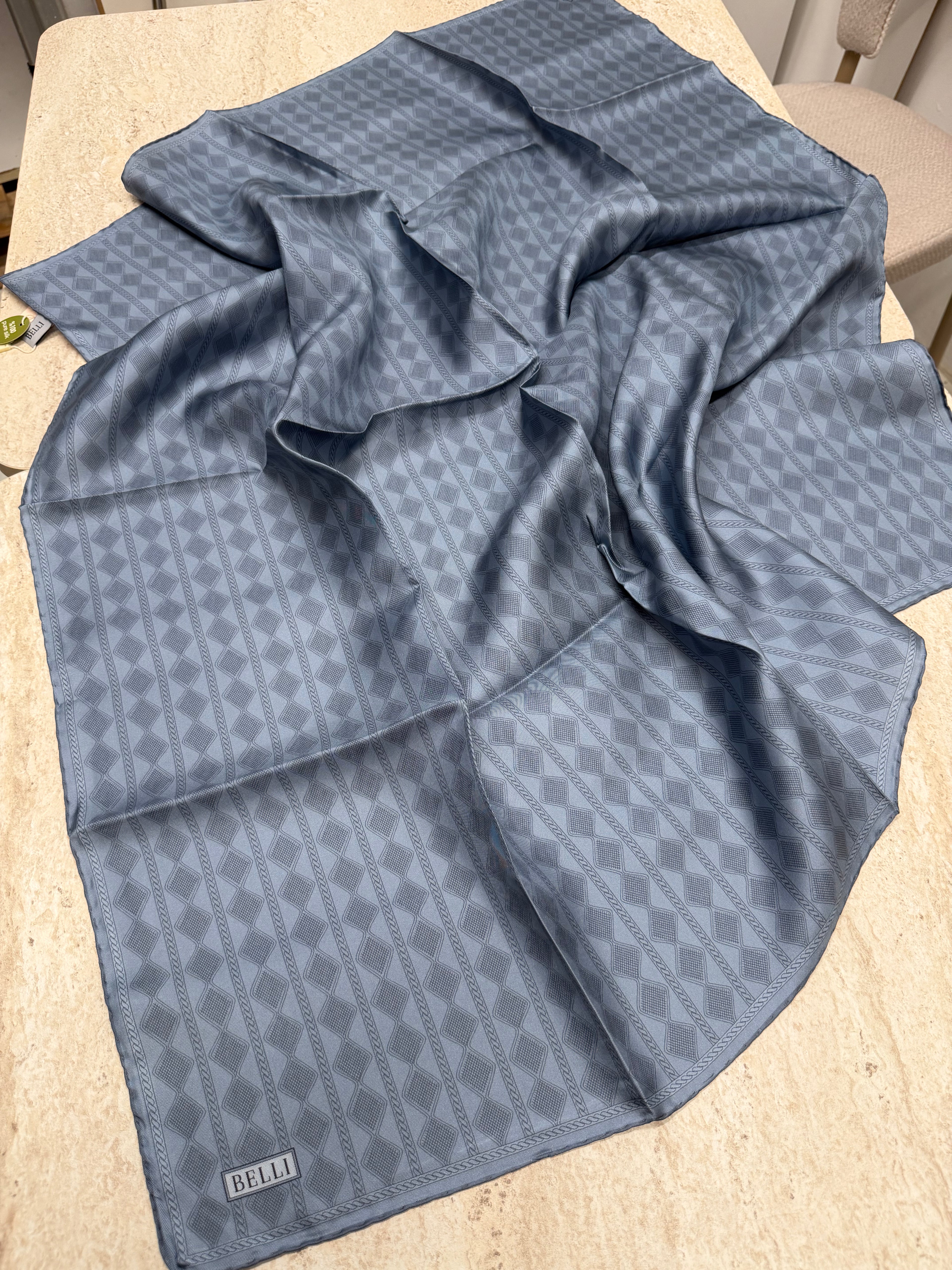 Belli'27 Kış Twill İpek Eşarp Kot Mavi