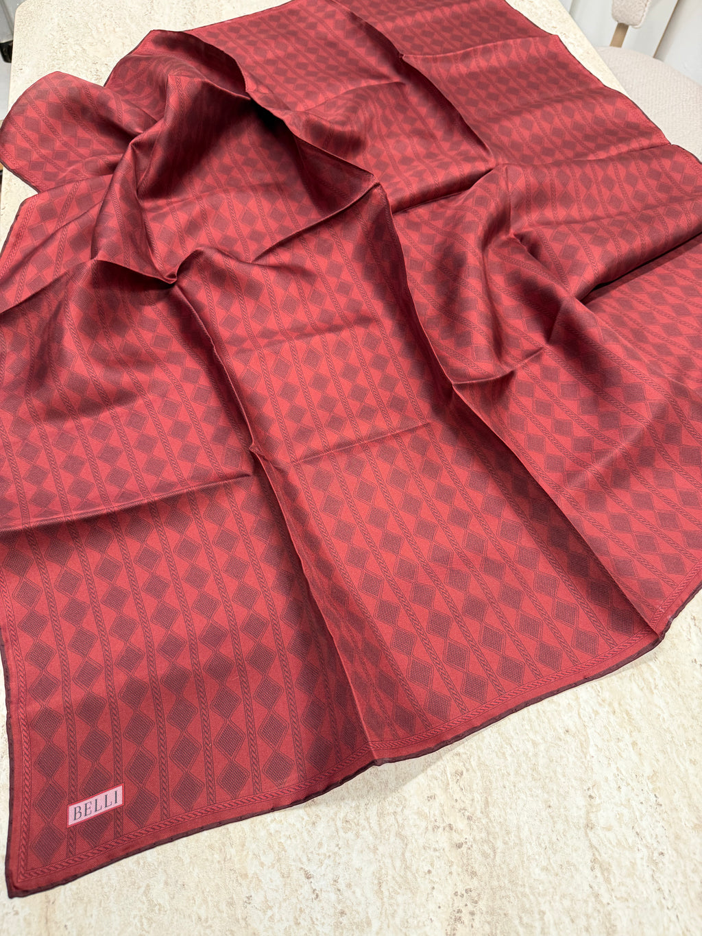 Belli'27 Kış Twill İpek Eşarp Açık Bordo