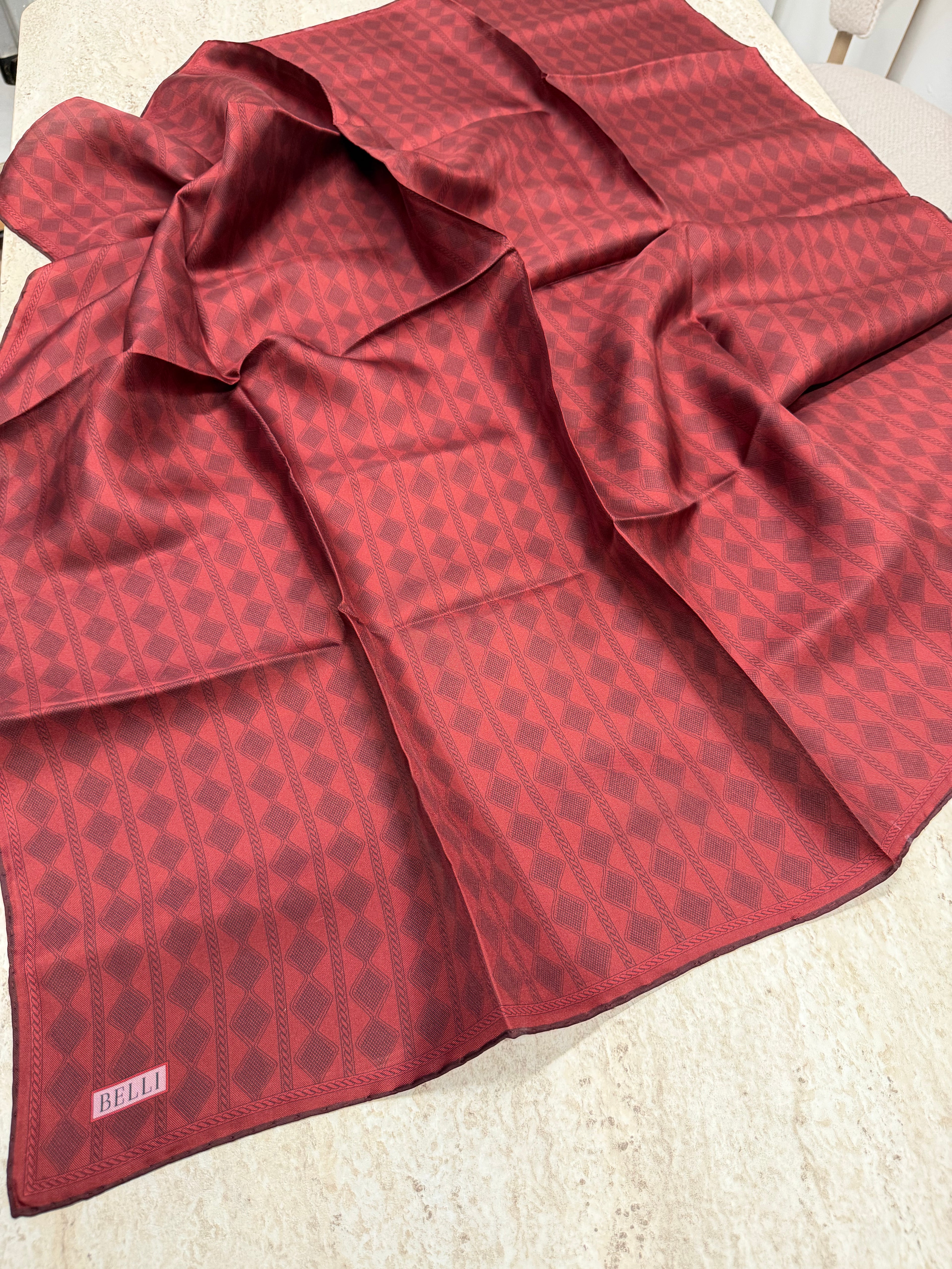 Belli'27 Kış Twill İpek Eşarp Açık Bordo
